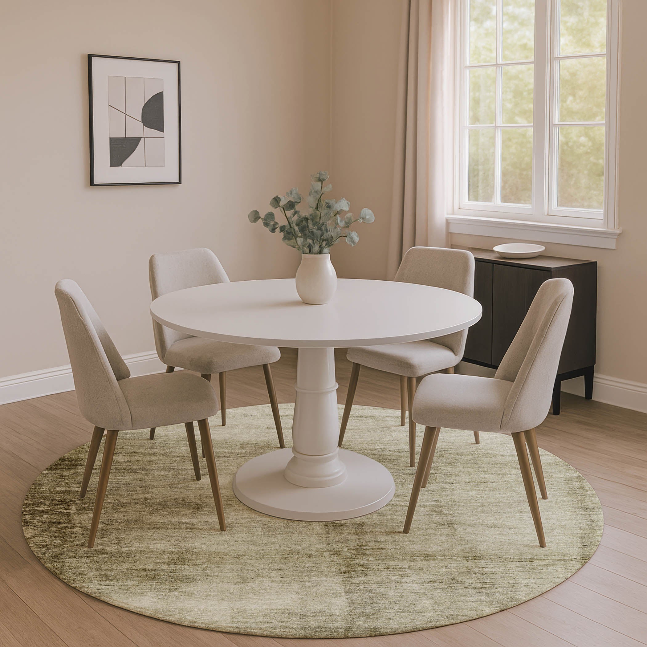 Cairo Machine Washable Transitional Khaki Brown Rug 8' x 8' #shape_Round