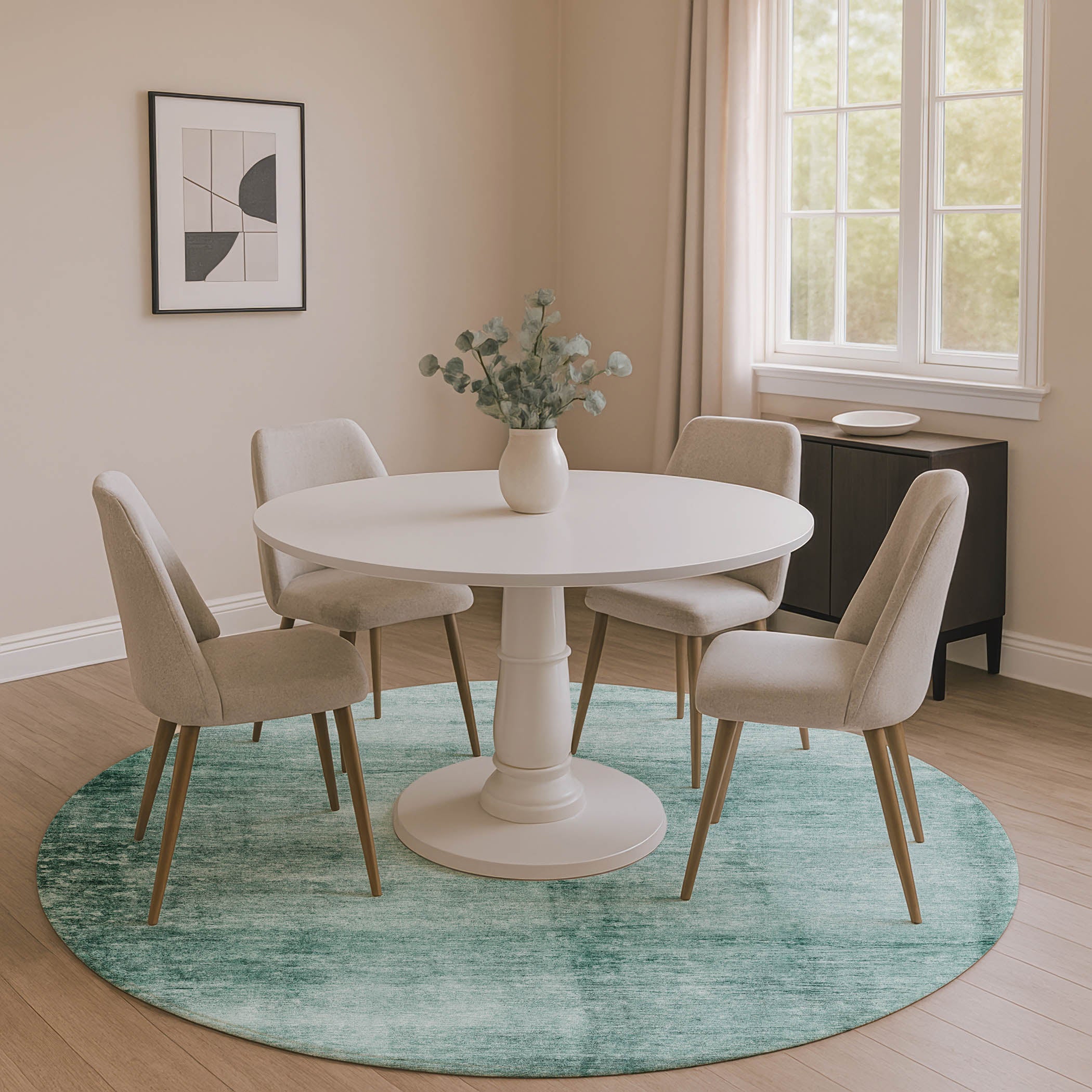 Cairo Machine Washable Transitional Teal Rug 8' x 8' #shape_Round
