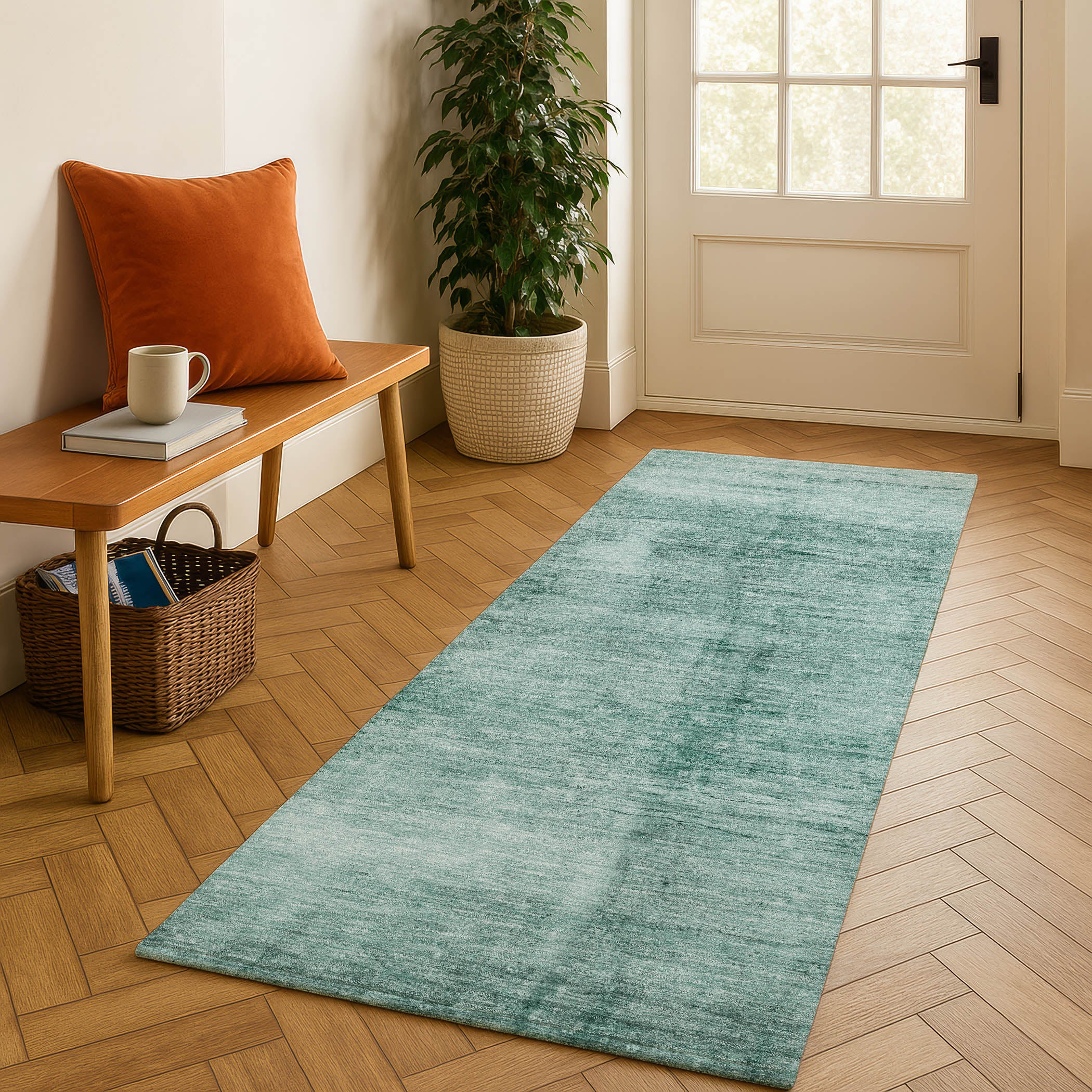 Cairo Machine Washable Transitional Teal Rug 2'3" x 7'6" #shape_Runner