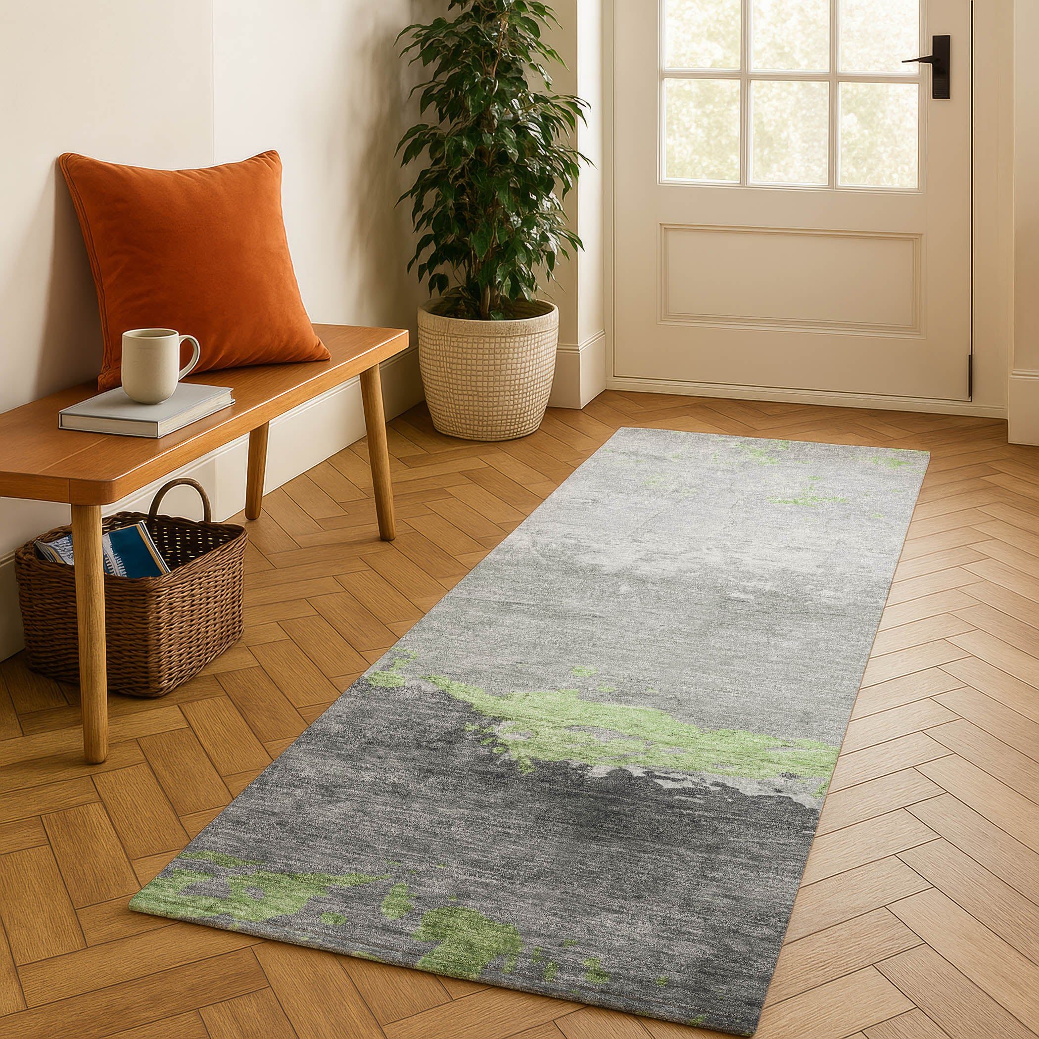 Zanzibar Machine Washable Transitional Aloe Green Rug 2'3" x 7'6" #shape_Runner