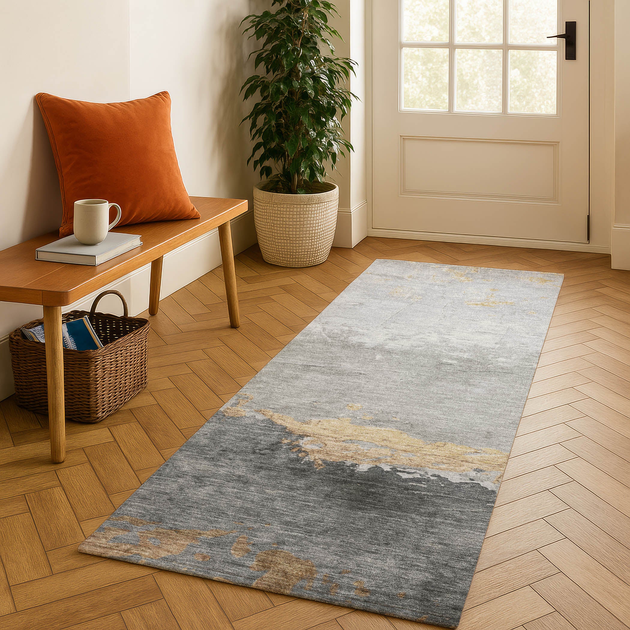 Zanzibar Machine Washable Transitional Gold Rug 2'3" x 7'6" #shape_Runner