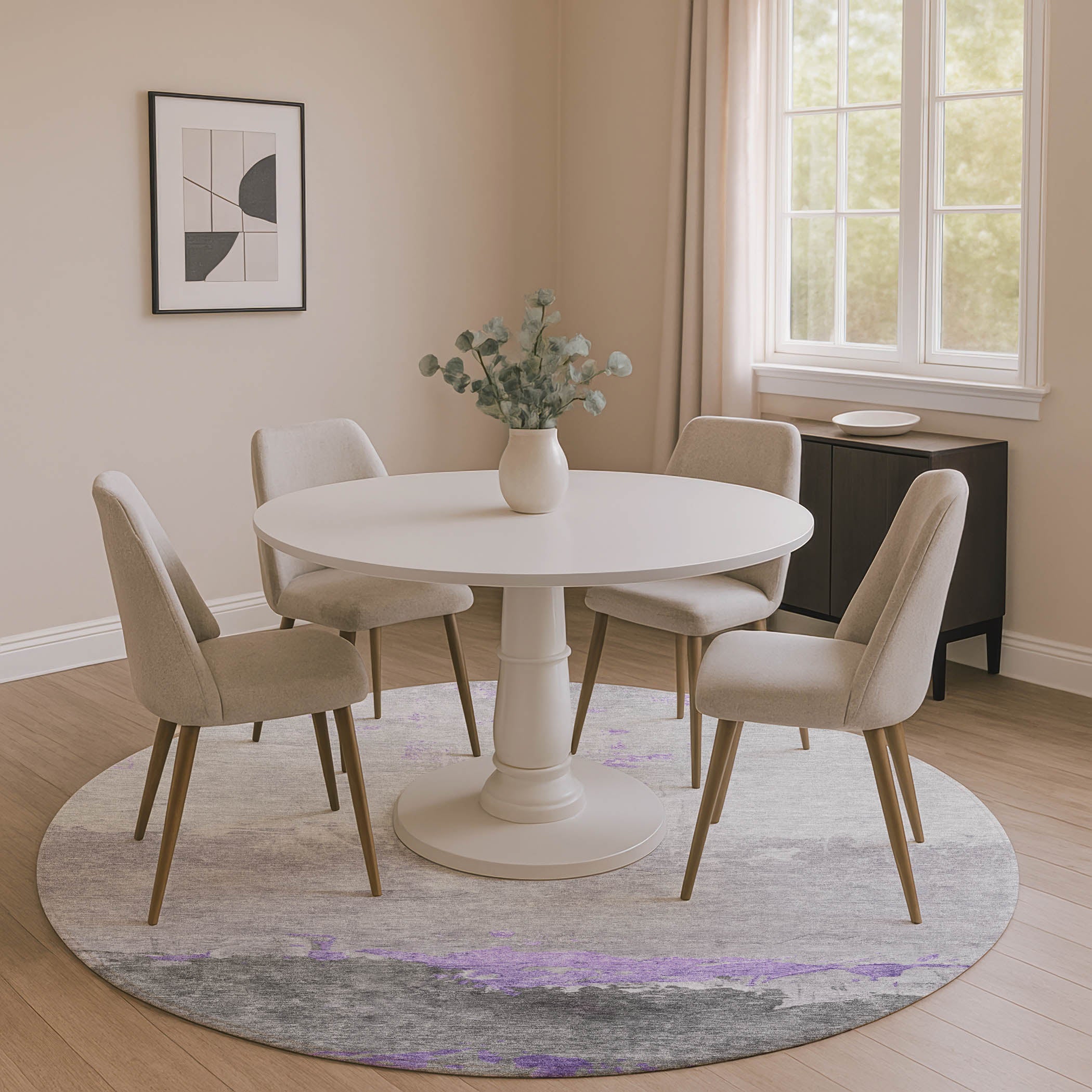 Zanzibar Machine Washable Transitional Purple Rug 8' x 8' #shape_Round