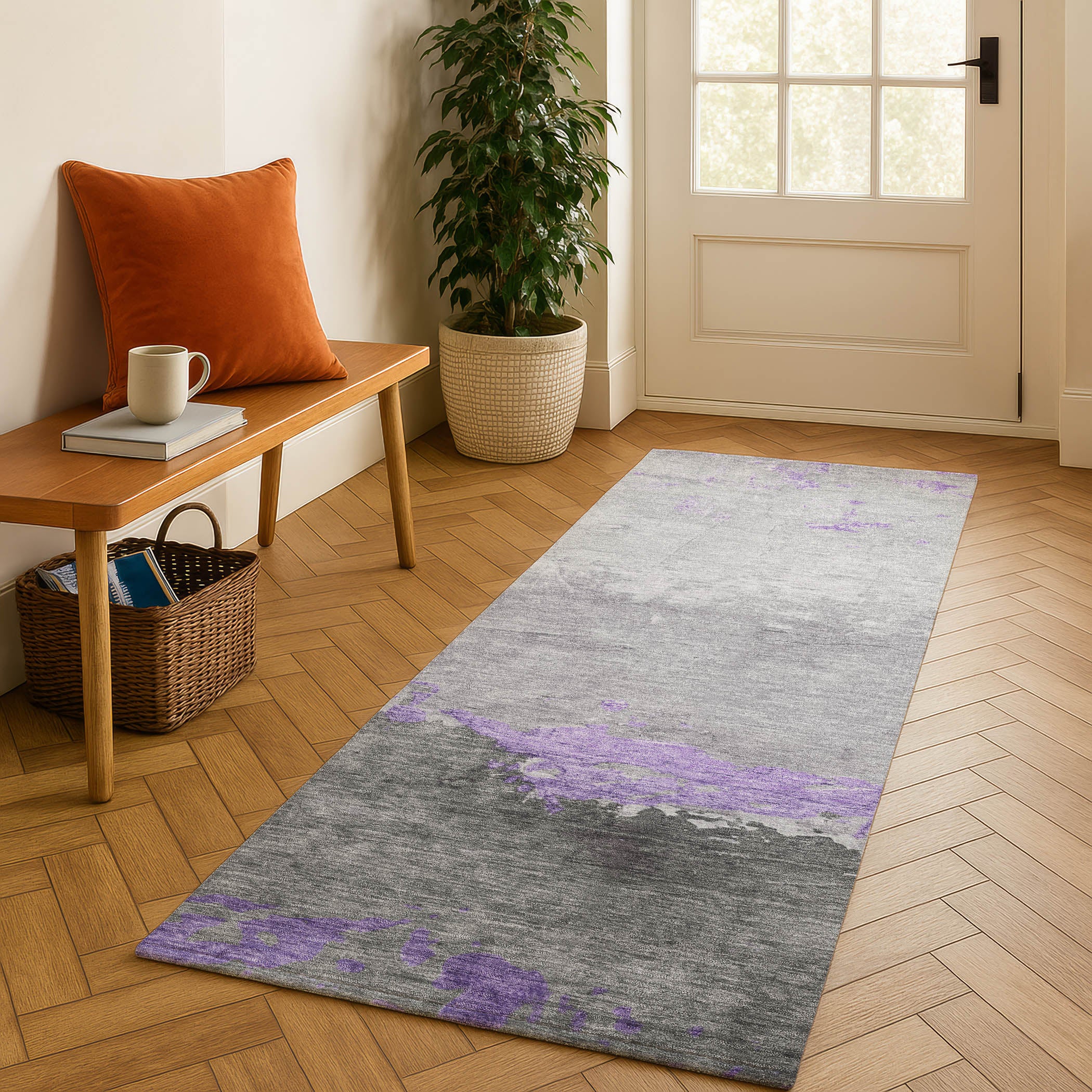 Zanzibar Machine Washable Transitional Purple Rug 2'3" x 7'6" #shape_Runner