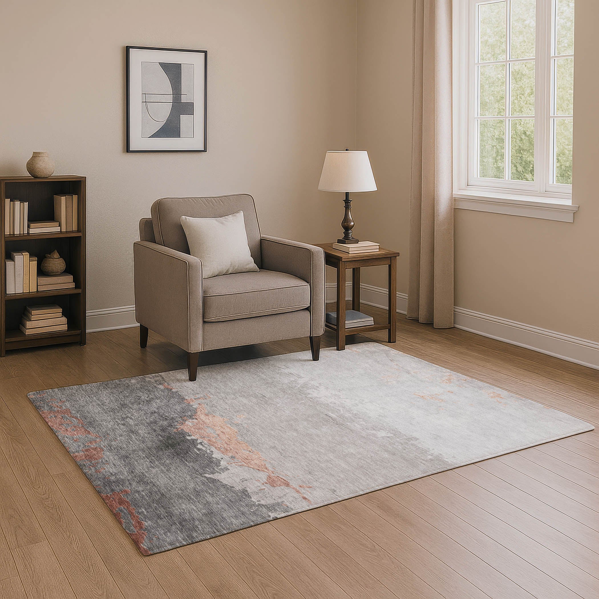Zanzibar Machine Washable Transitional Salmon Orange Rug 2'6" x 3'10" #shape_Rectangle