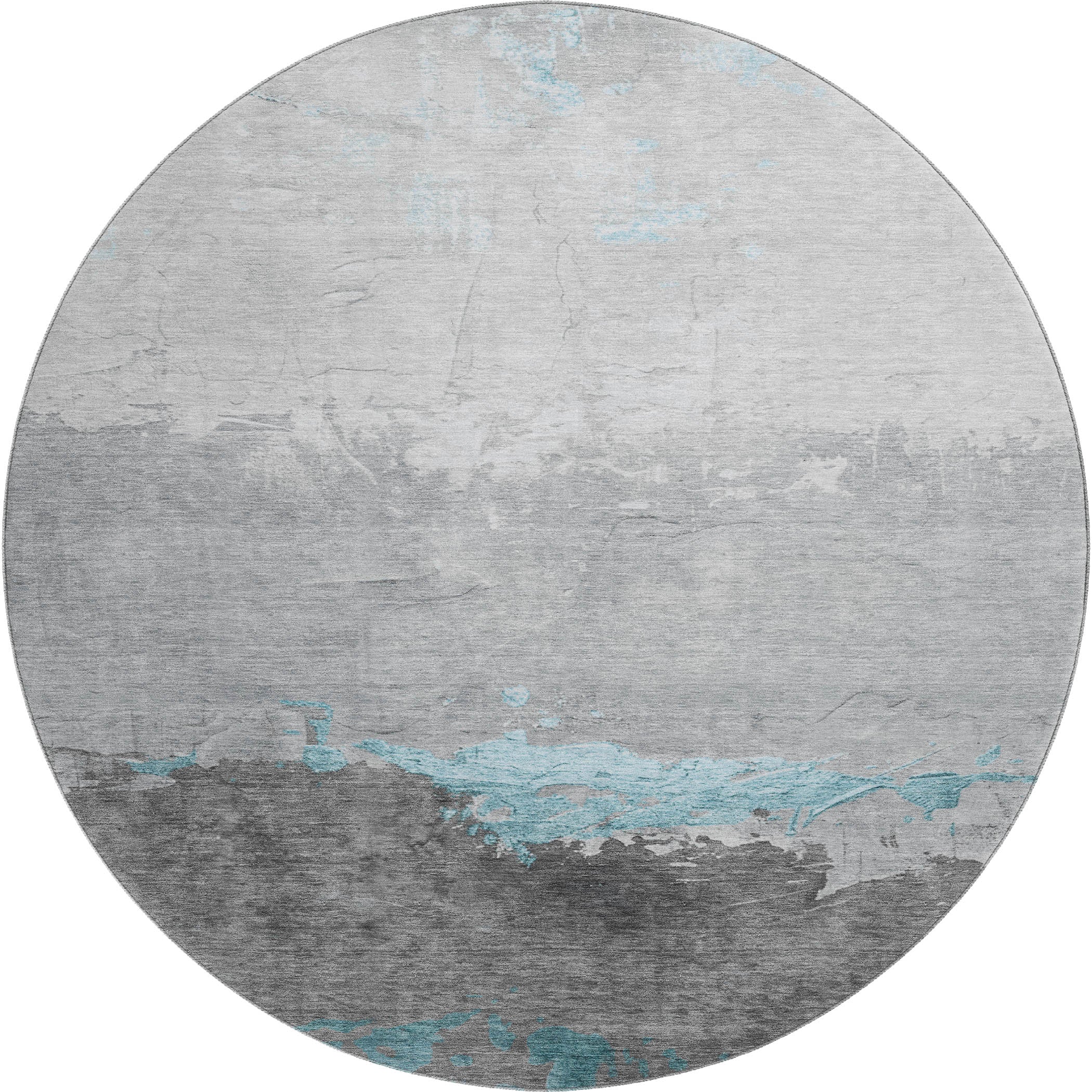 Zanzibar Machine Washable Transitional Teal Rug 8' x 8' #shape_Round