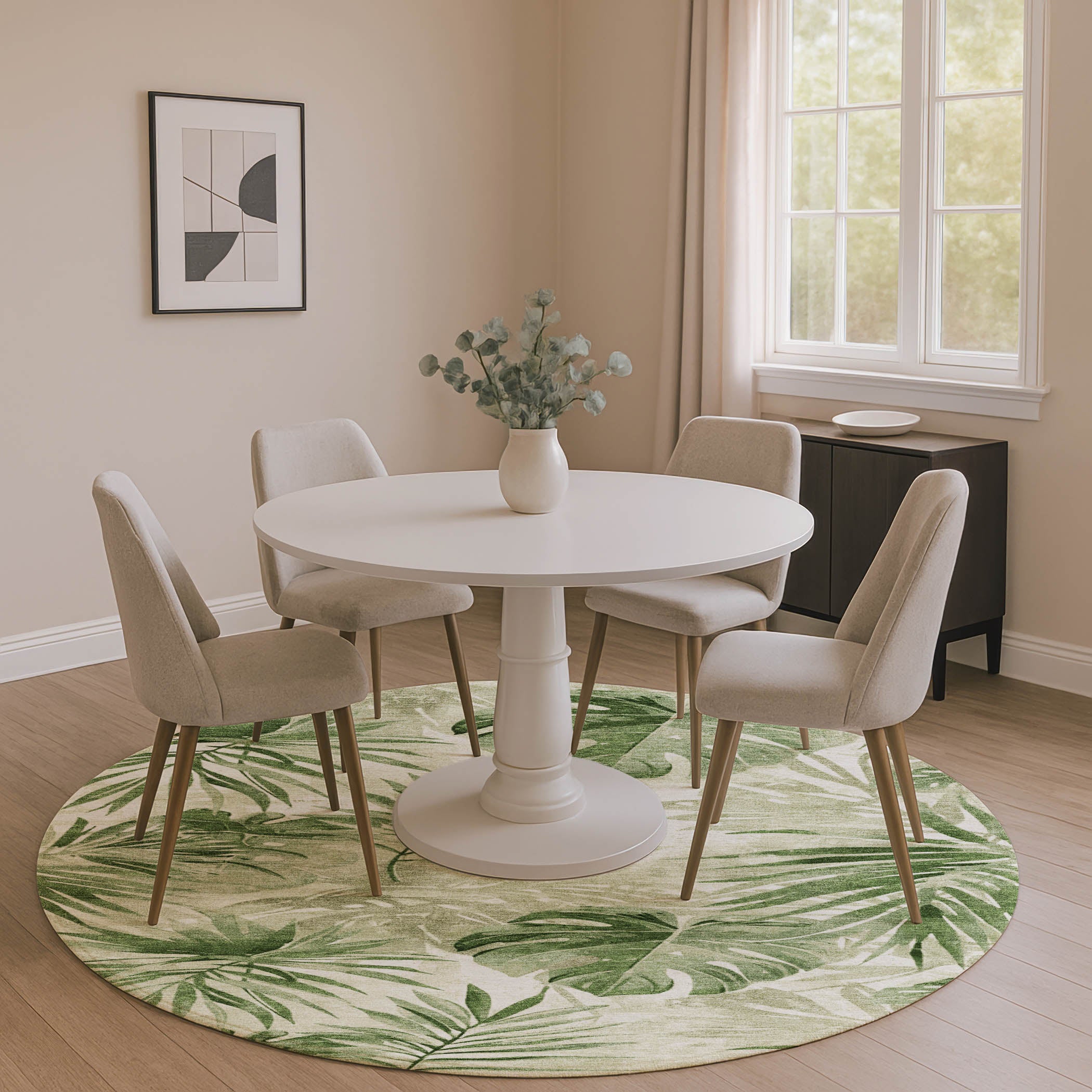 Florence Machine Washable Transitional Aloe Green Rug 8' x 8' #shape_Round