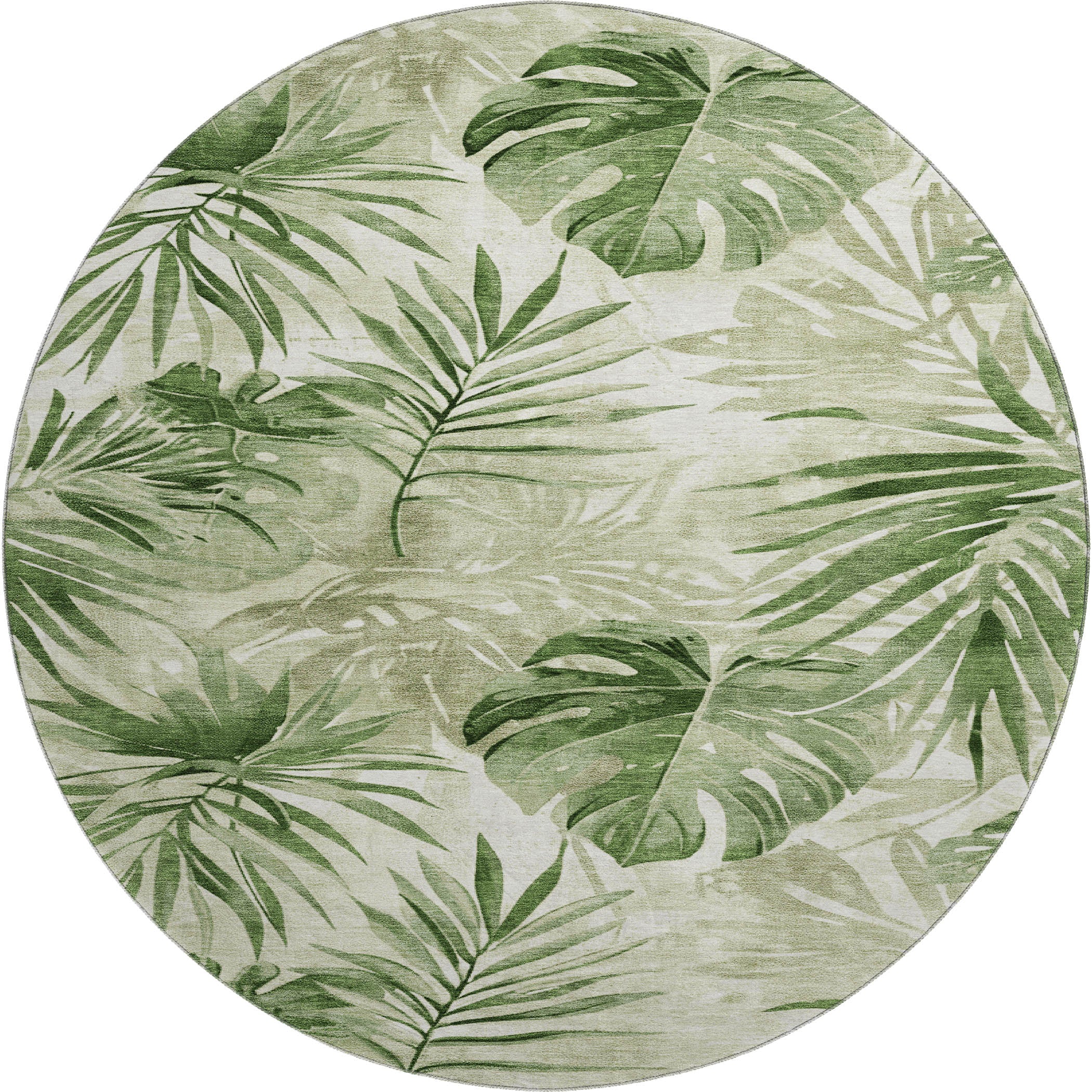 Florence Machine Washable Transitional Aloe Green Rug 8' x 8' #shape_Round