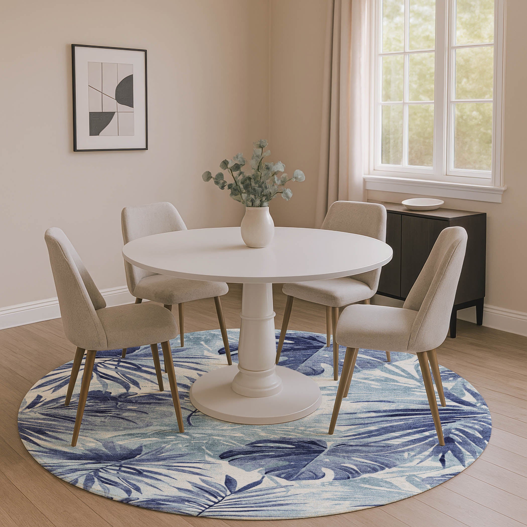 Florence Machine Washable Transitional Blue Rug 8' x 8' #shape_Round