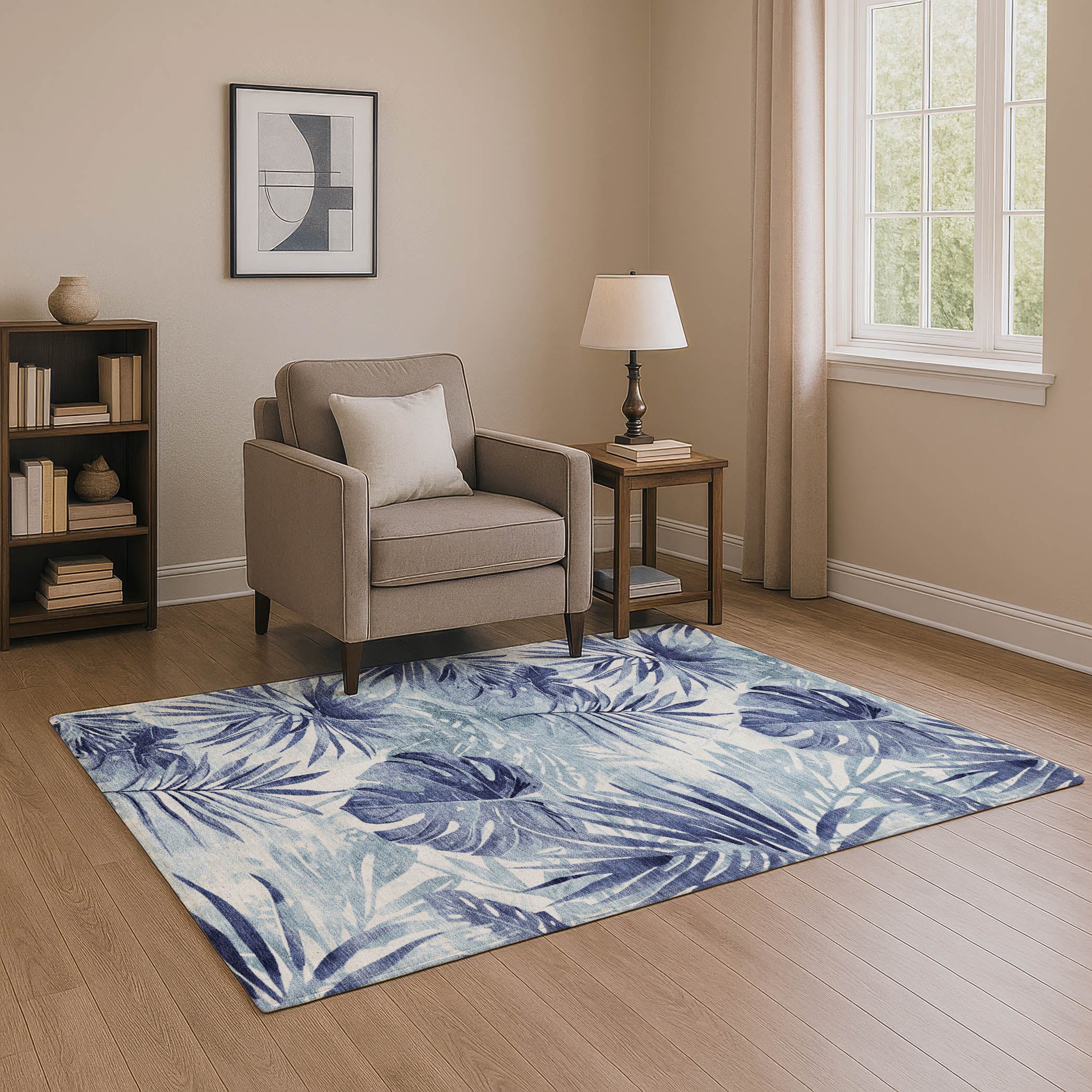 Florence Machine Washable Transitional Blue Rug 2'6" x 3'10" #shape_Rectangle