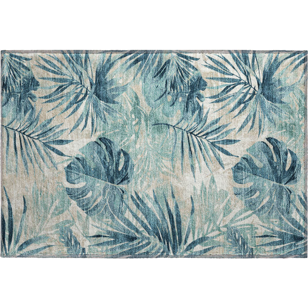 Florence Machine Washable Transitional Teal Rug 1'8" x 2'6"
