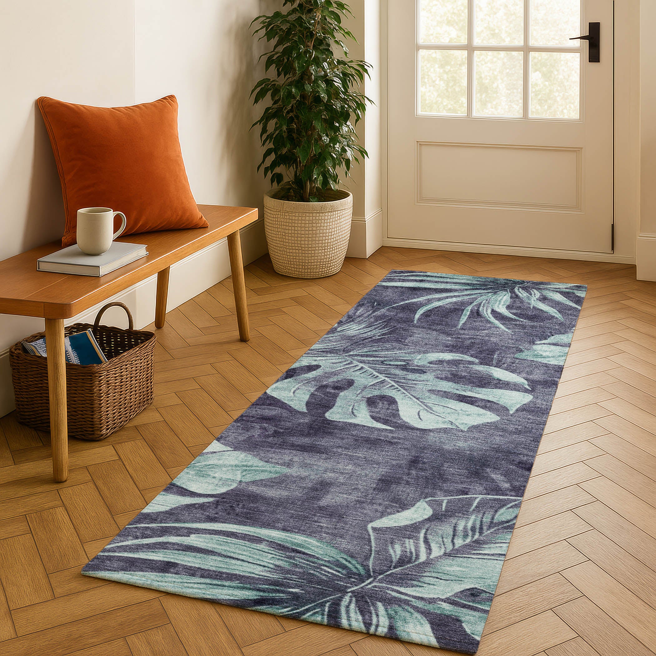Tbilisi Machine Washable Transitional Blue Rug 2'3" x 7'6" #shape_Runner