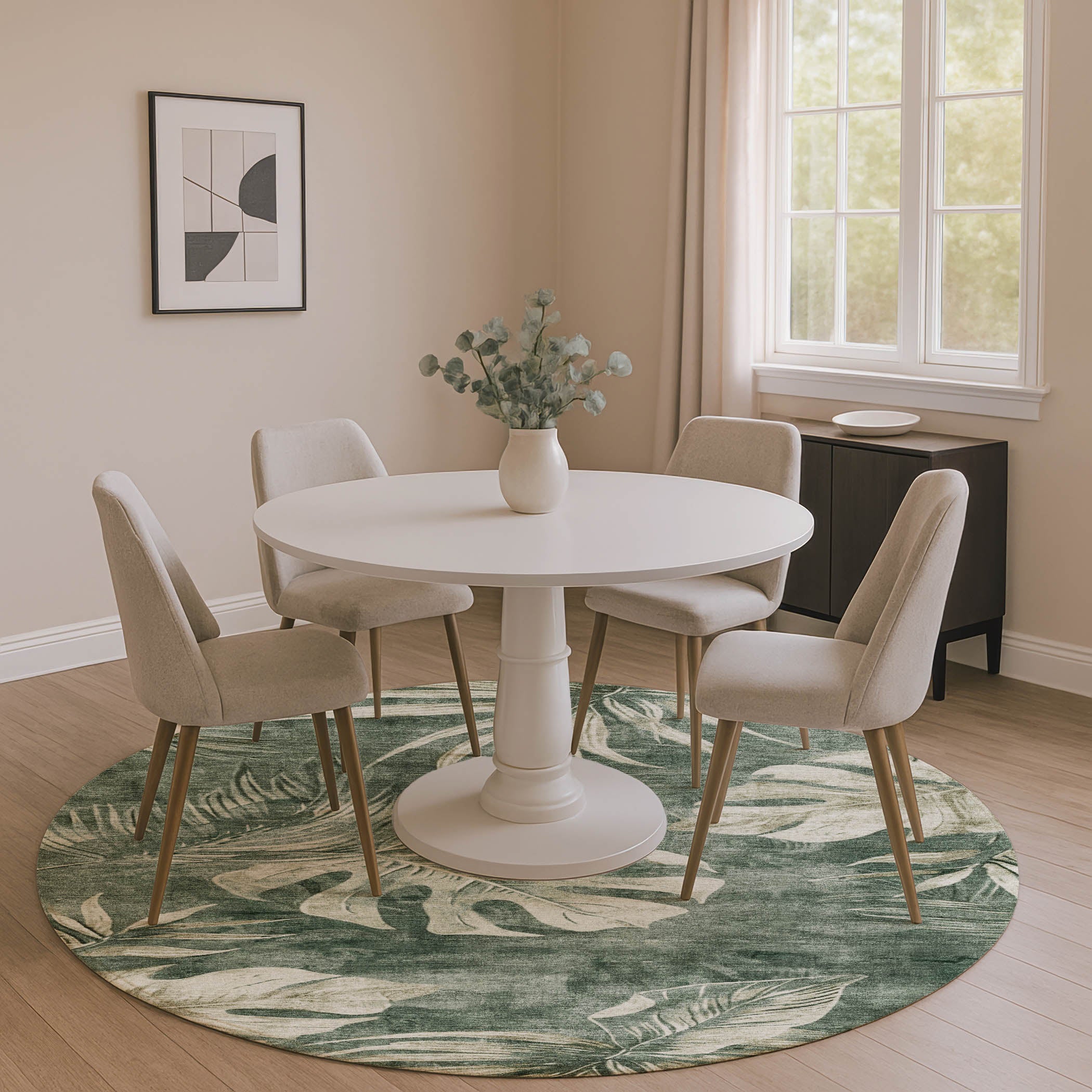 Tbilisi Machine Washable Transitional Fern Green Rug 8' x 8' #shape_Round