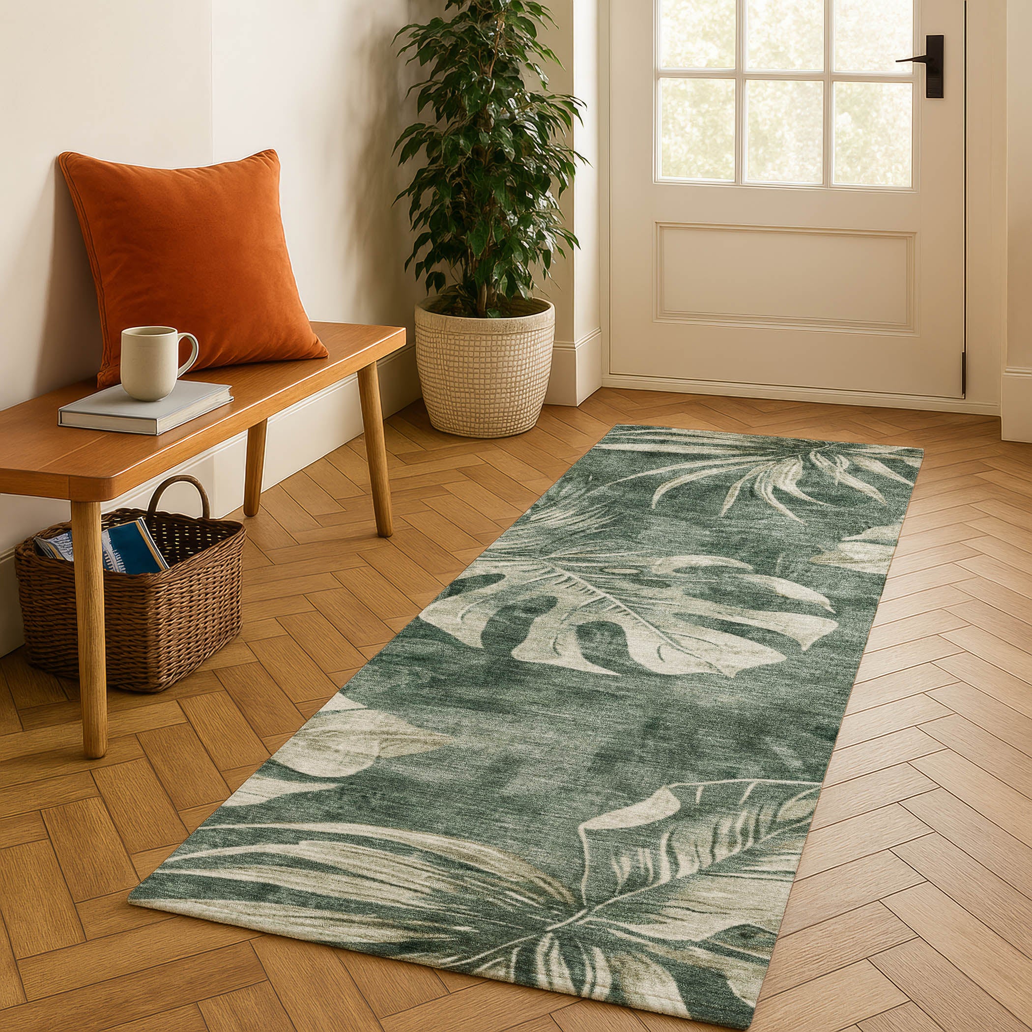 Tbilisi Machine Washable Transitional Fern Green Rug 2'3" x 7'6" #shape_Runner