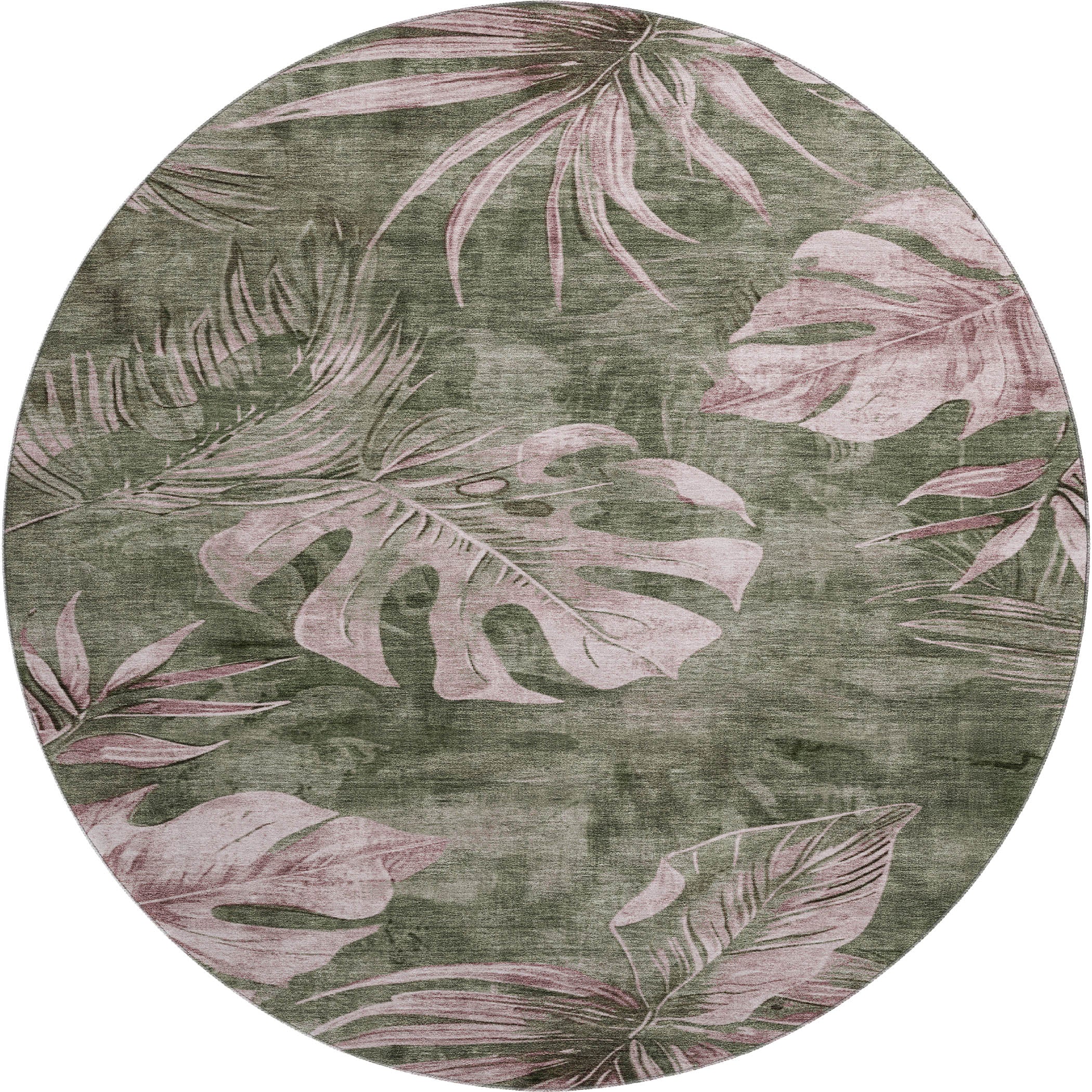 Tbilisi Machine Washable Transitional Olive Green Rug 8' x 8' #shape_Round