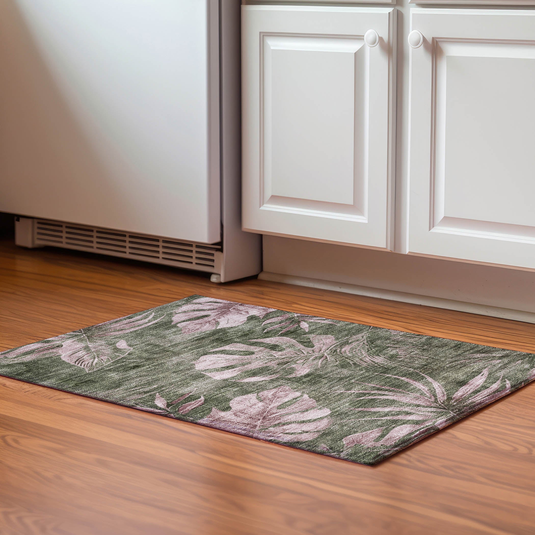 Tbilisi Machine Washable Transitional Olive Green Rug 1'8" x 2'6" #shape_Rectangle