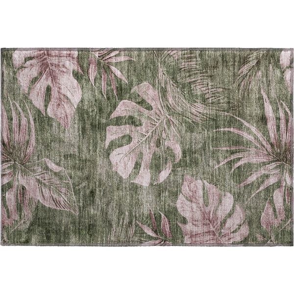 Tbilisi Machine Washable Transitional Olive Green Rug 1'8" x 2'6"