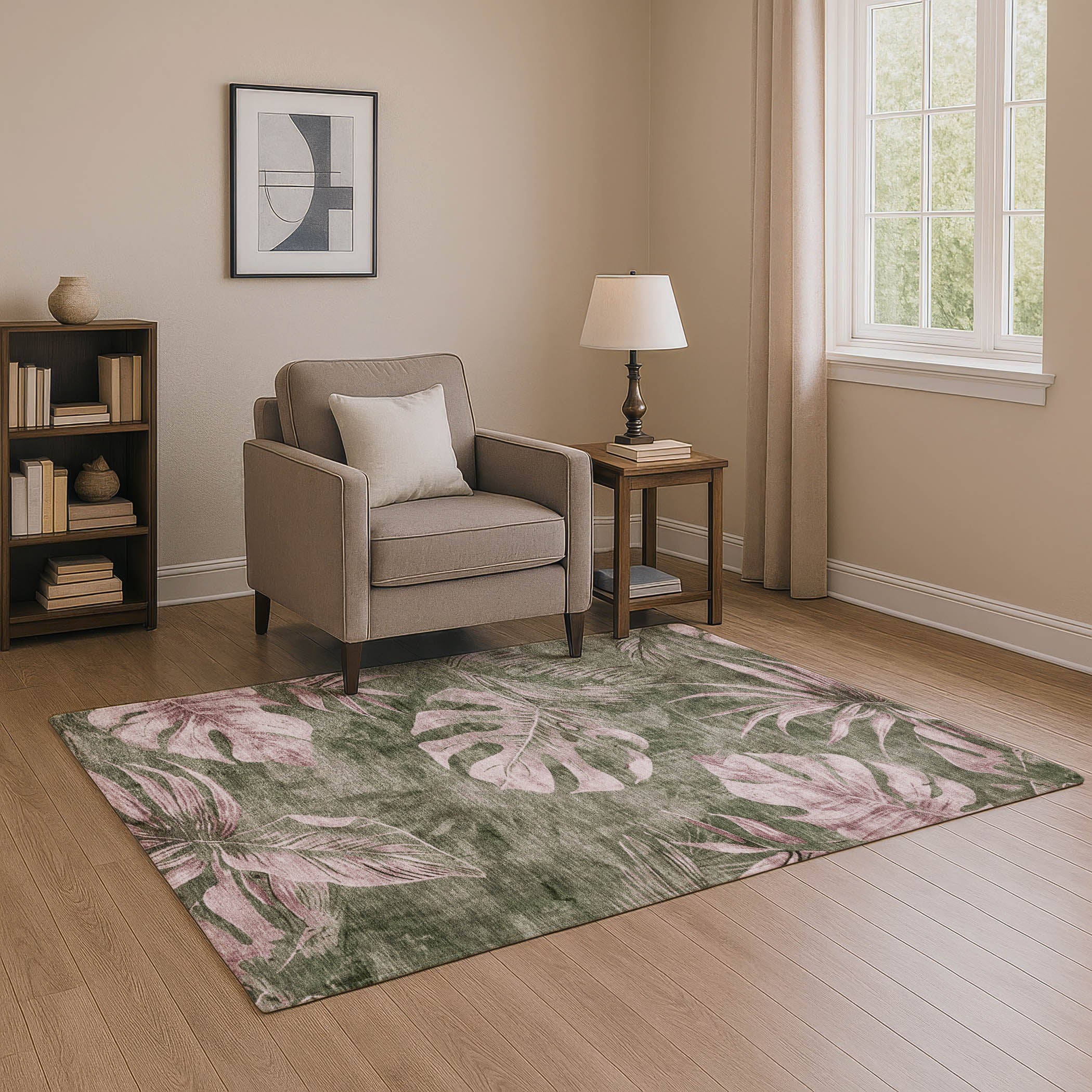 Tbilisi Machine Washable Transitional Olive Green Rug 2'6" x 3'10" #shape_Rectangle