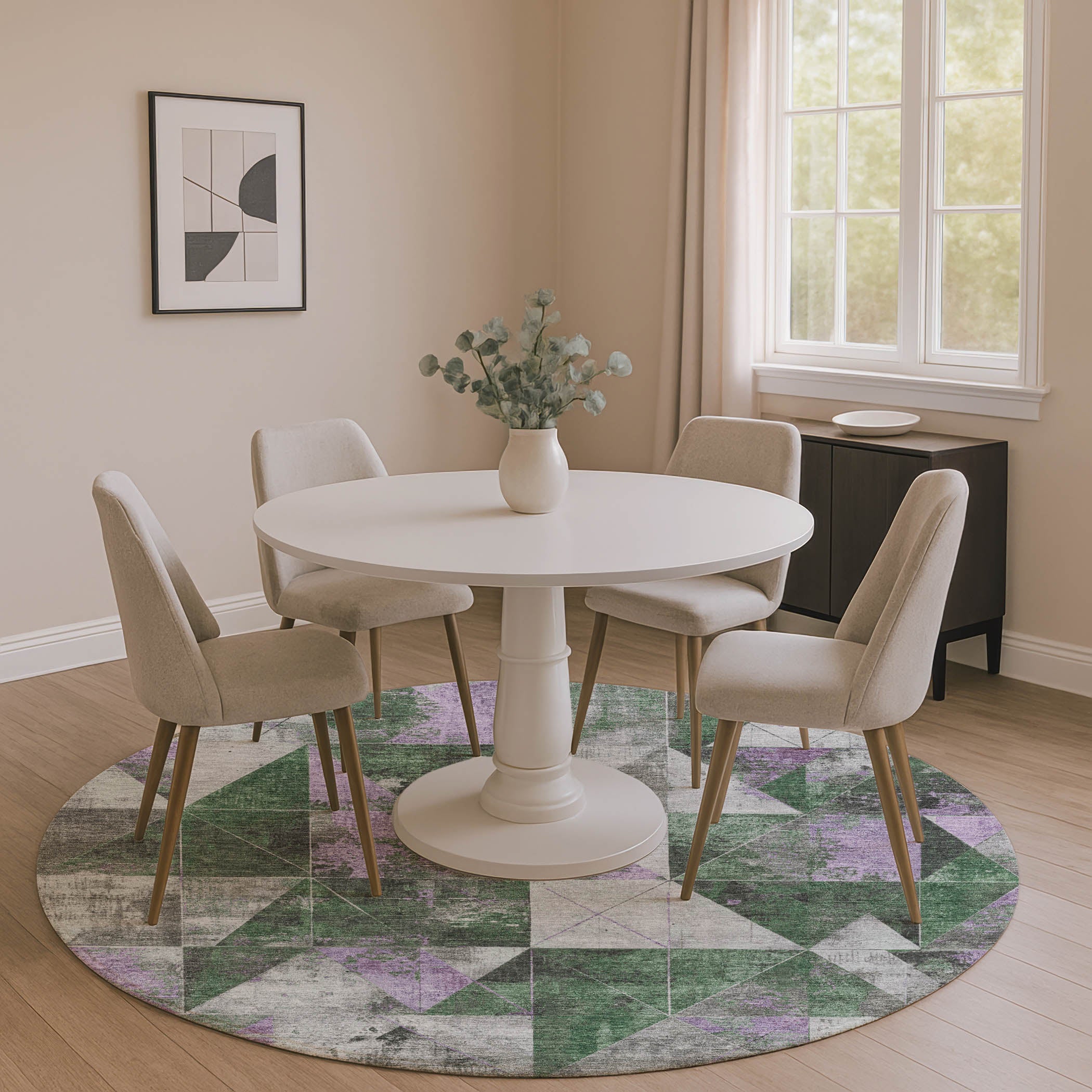 Lucerne Machine Washable Transitional Emerald Green Rug 8' x 8' #shape_Round