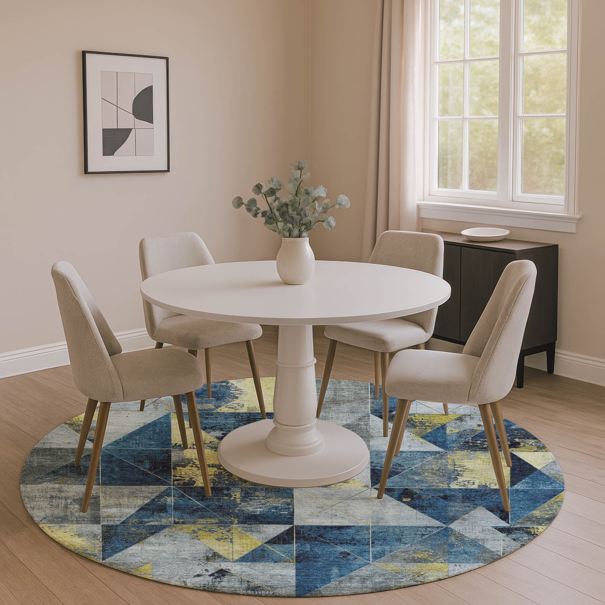 Lucerne Machine Washable Transitional Navy Blue Rug 8' x 8' #shape_Round