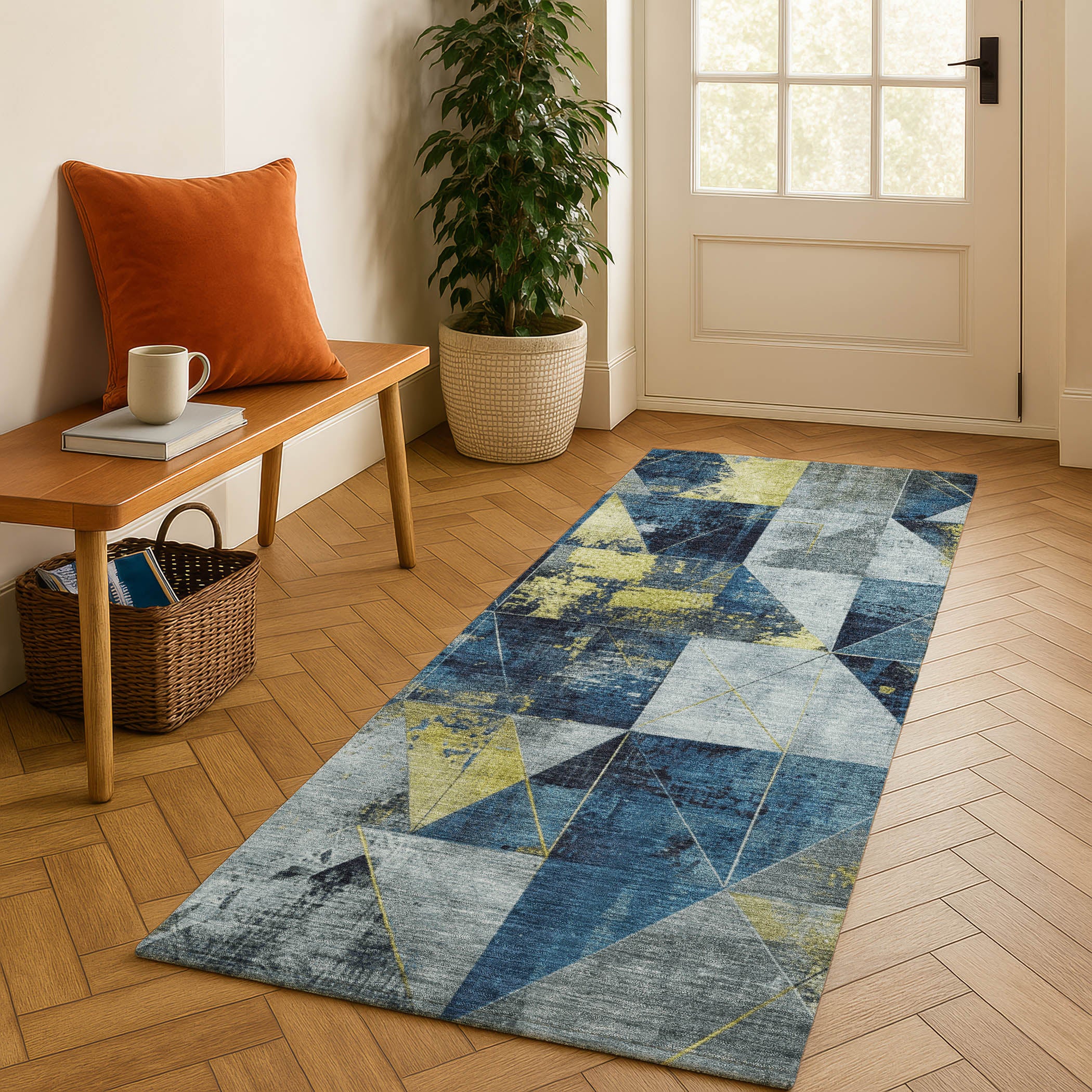 Lucerne Machine Washable Transitional Navy Blue Rug 2'3" x 7'6" #shape_Runner