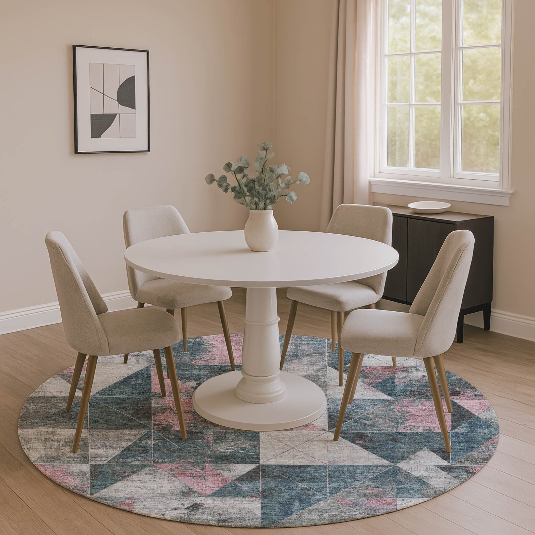 Lucerne Machine Washable Transitional Seafoam Blue Rug 8' x 8' #shape_Round