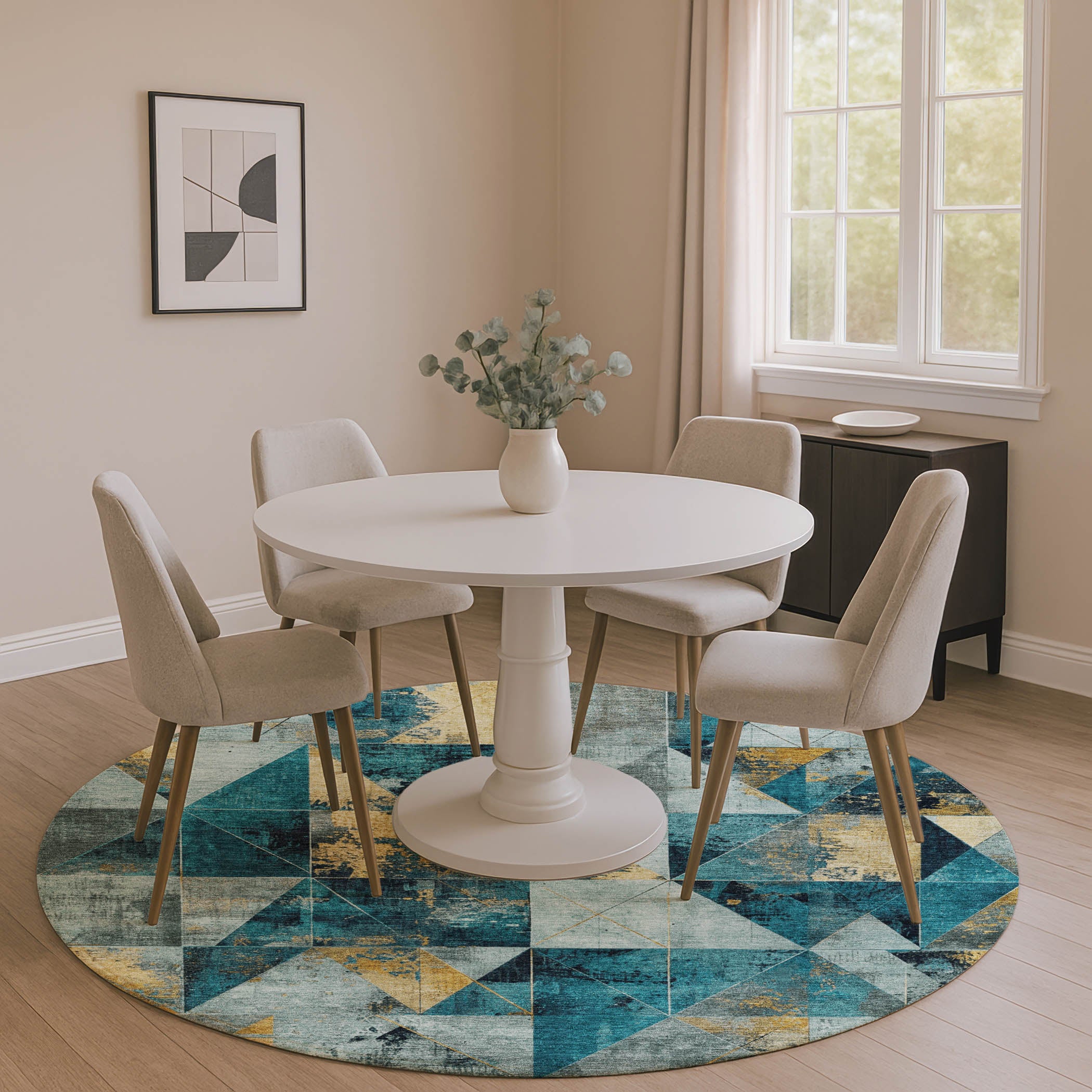 Lucerne Machine Washable Transitional Teal Rug 8' x 8' #shape_Round
