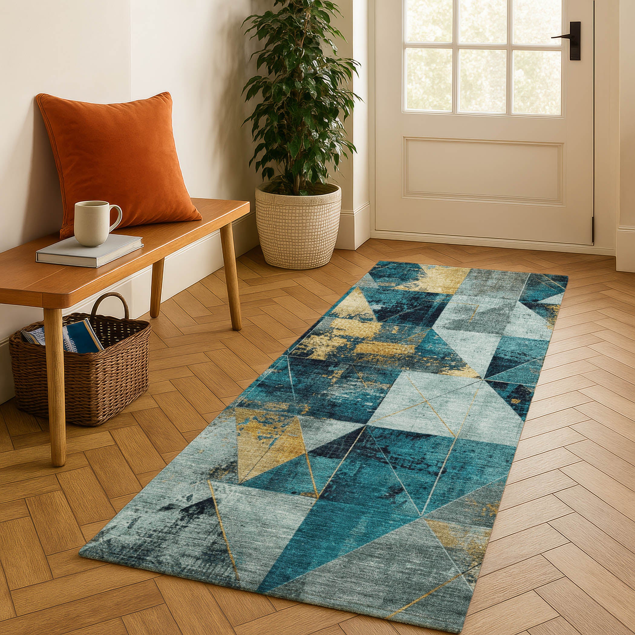 Lucerne Machine Washable Transitional Teal Rug 2'3" x 7'6" #shape_Runner