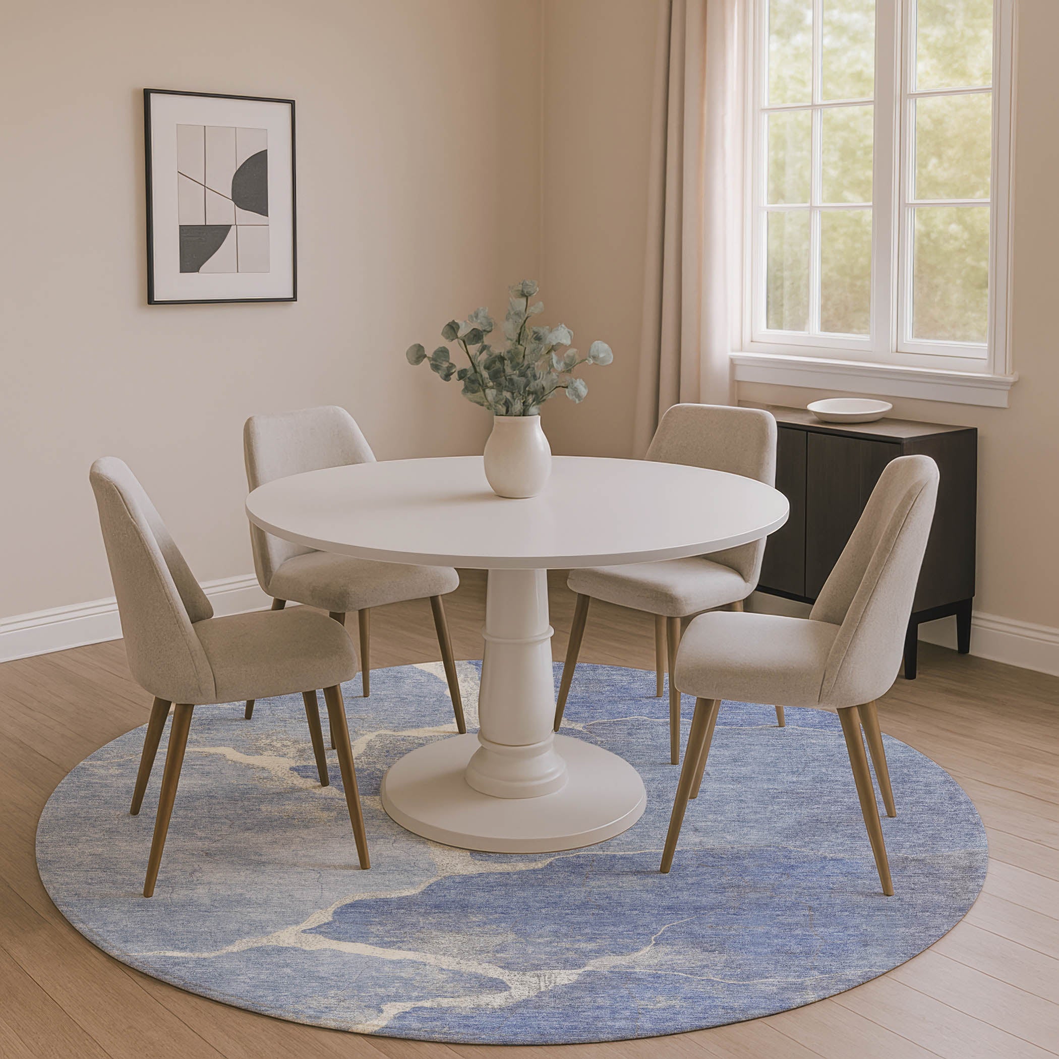 Hoi An Machine Washable Transitional Denim Blue Rug 8' x 8' #shape_Round