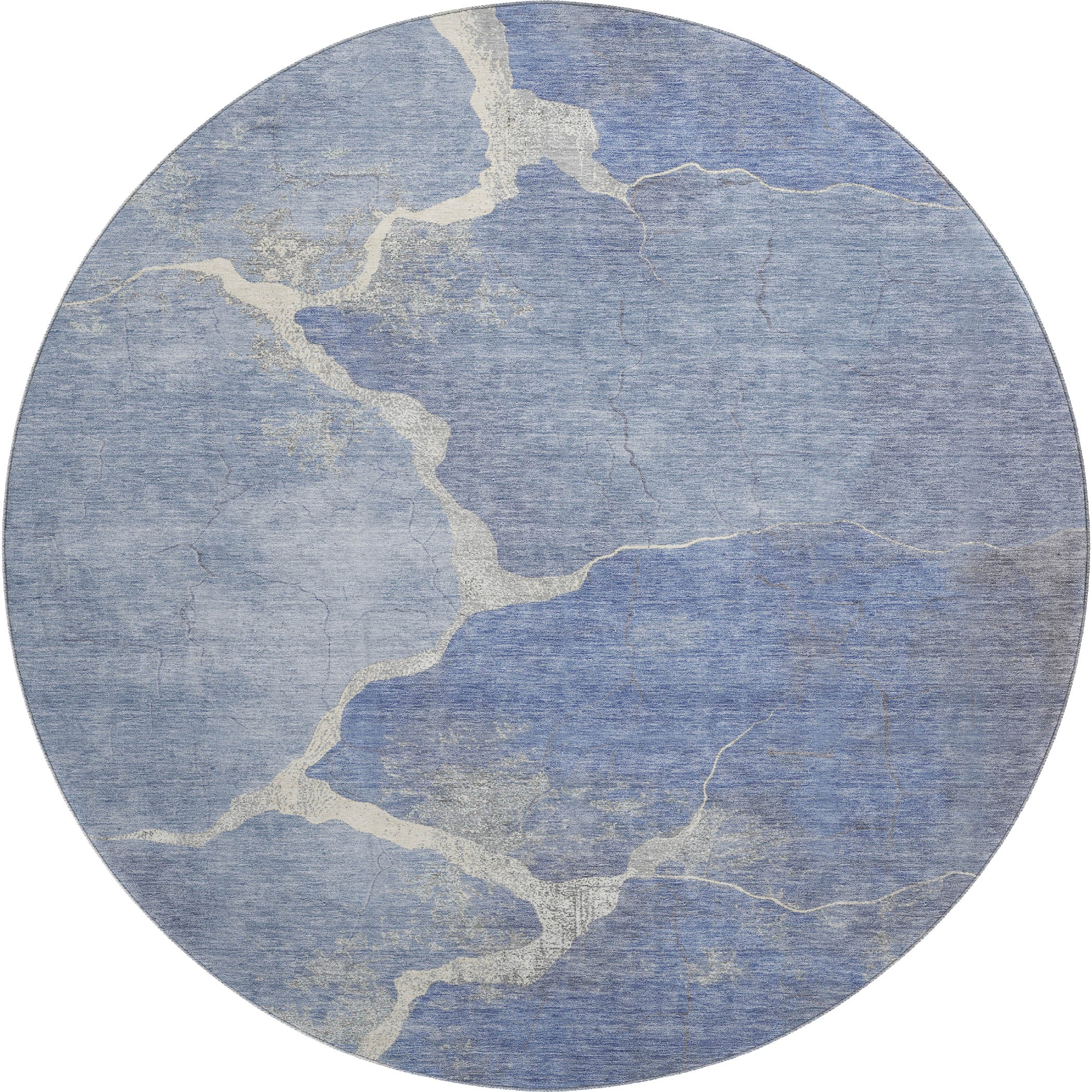 Hoi An Machine Washable Transitional Denim Blue Rug 8' x 8' #shape_Round