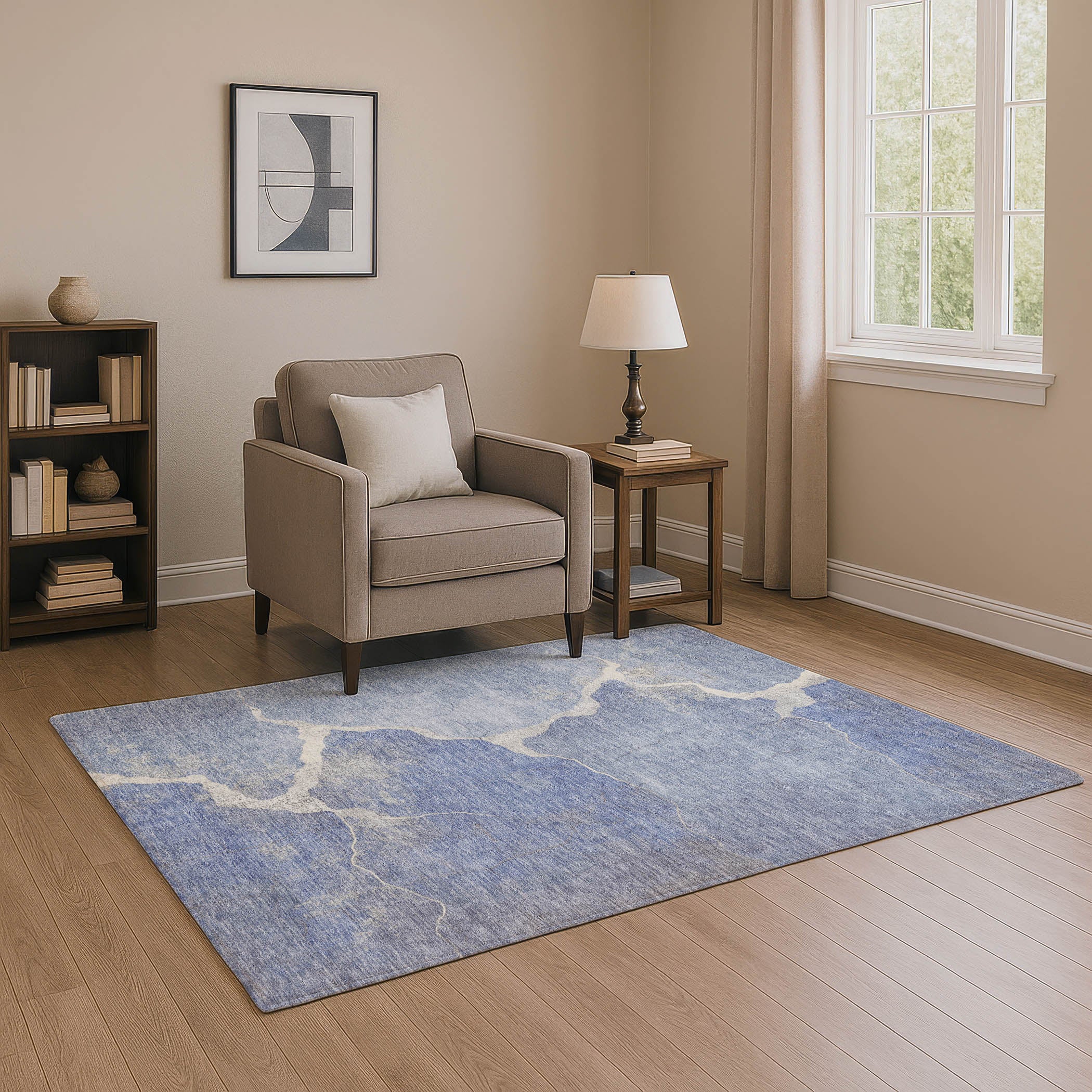 Hoi An Machine Washable Transitional Denim Blue Rug 2'6" x 3'10" #shape_Rectangle
