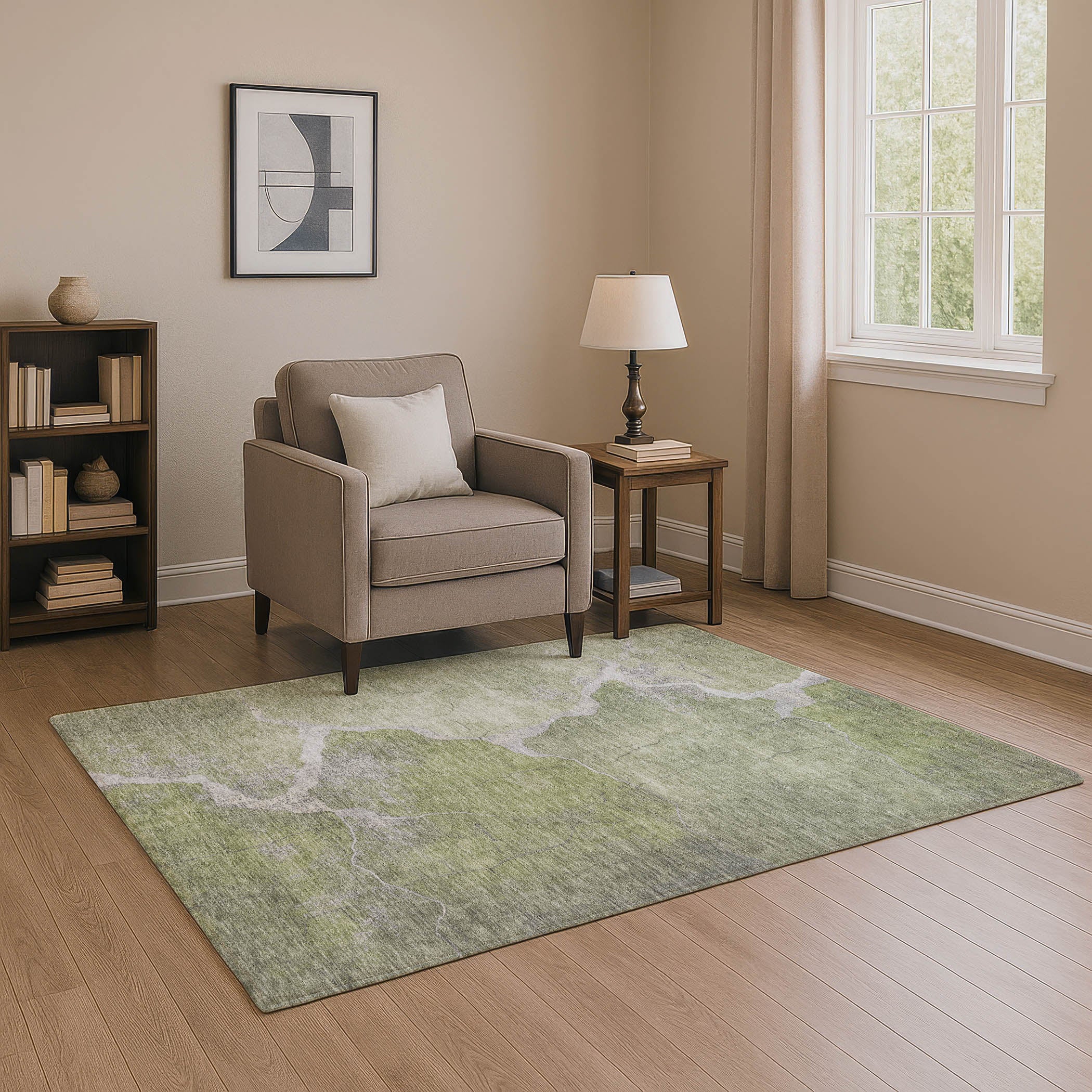 Hoi An Machine Washable Transitional Green Rug 2'6" x 3'10" #shape_Rectangle