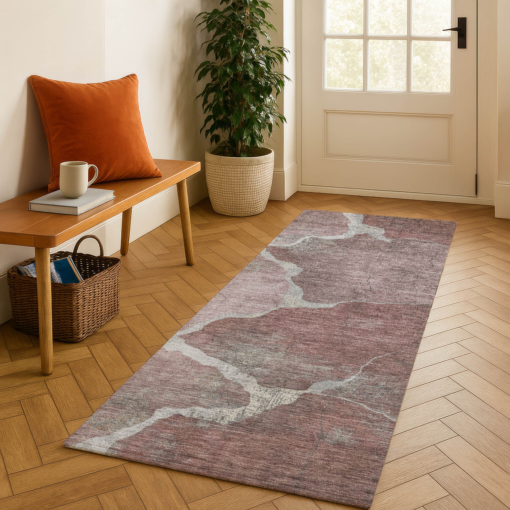 Hoi An Machine Washable Transitional Mauve Pink Rug 2'3" x 7'6" #shape_Runner