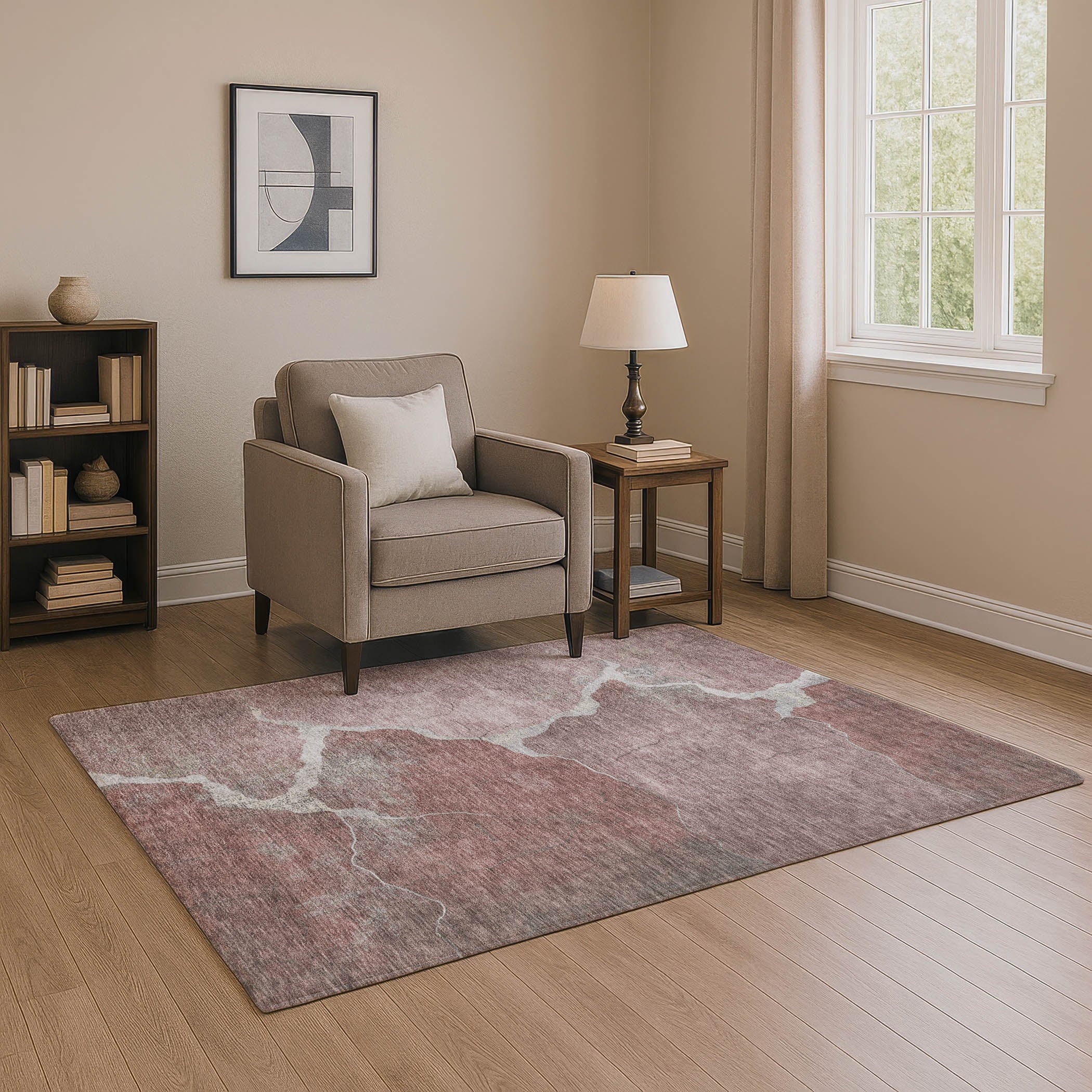 Hoi An Machine Washable Transitional Mauve Pink Rug 2'6" x 3'10" #shape_Rectangle