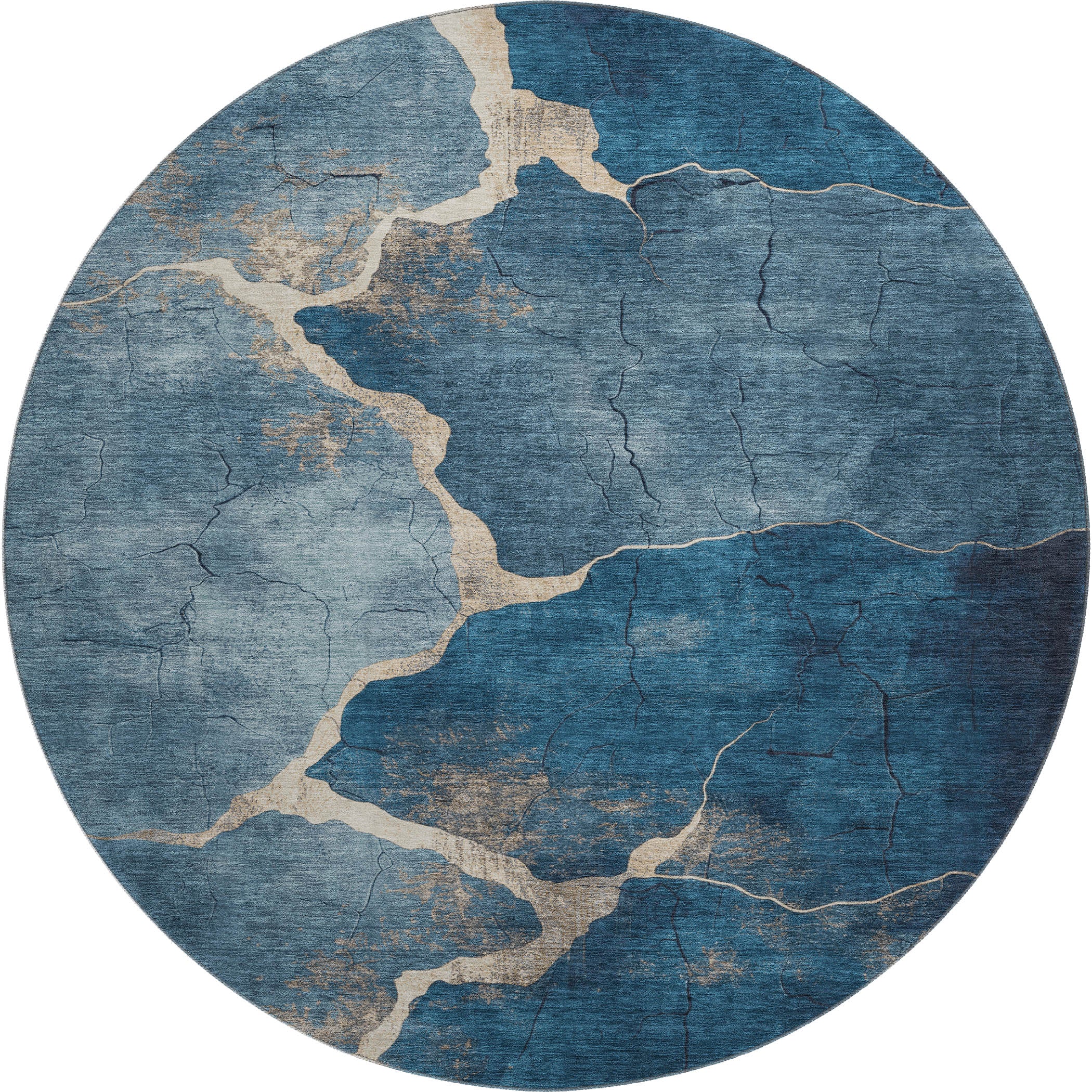 Hoi An Machine Washable Transitional Navy Blue Rug 8' x 8' #shape_Round