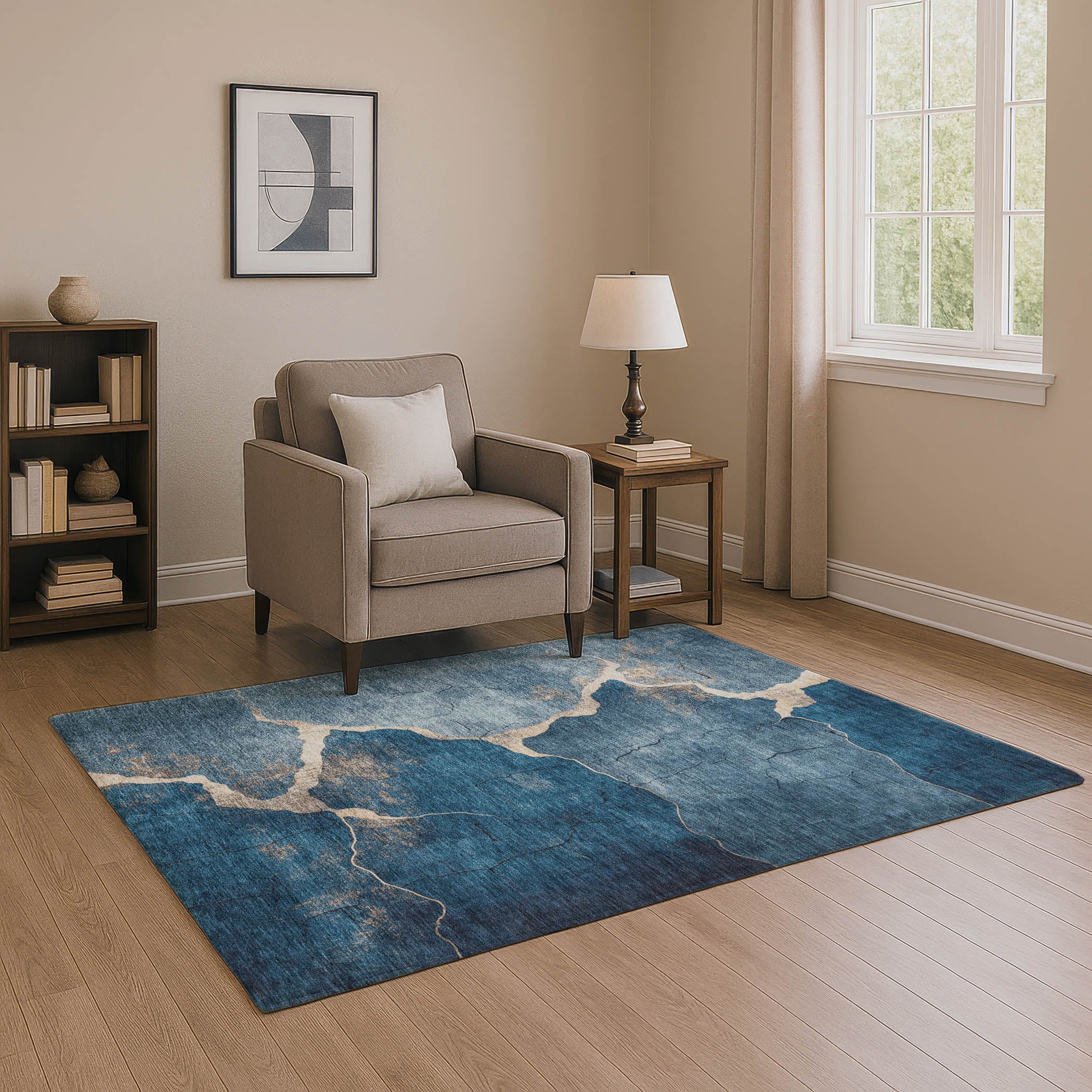 Hoi An Machine Washable Transitional Navy Blue Rug 2'6" x 3'10" #shape_Rectangle
