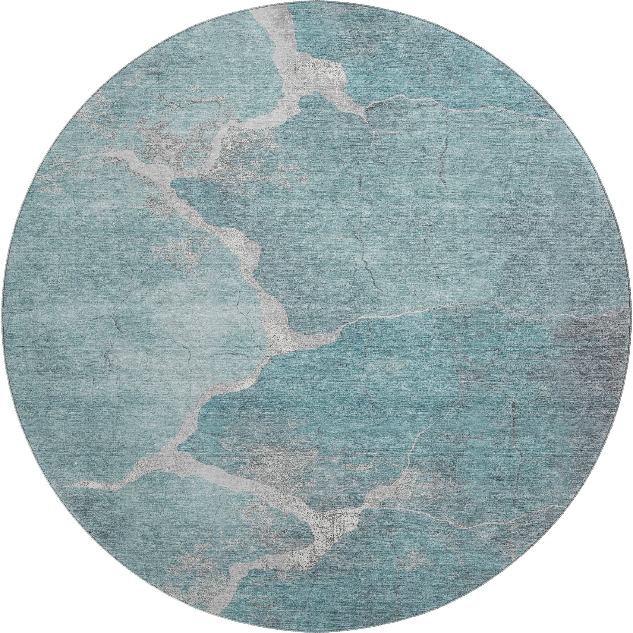 Hoi An Machine Washable Transitional Teal Rug 8' x 8' #shape_Round