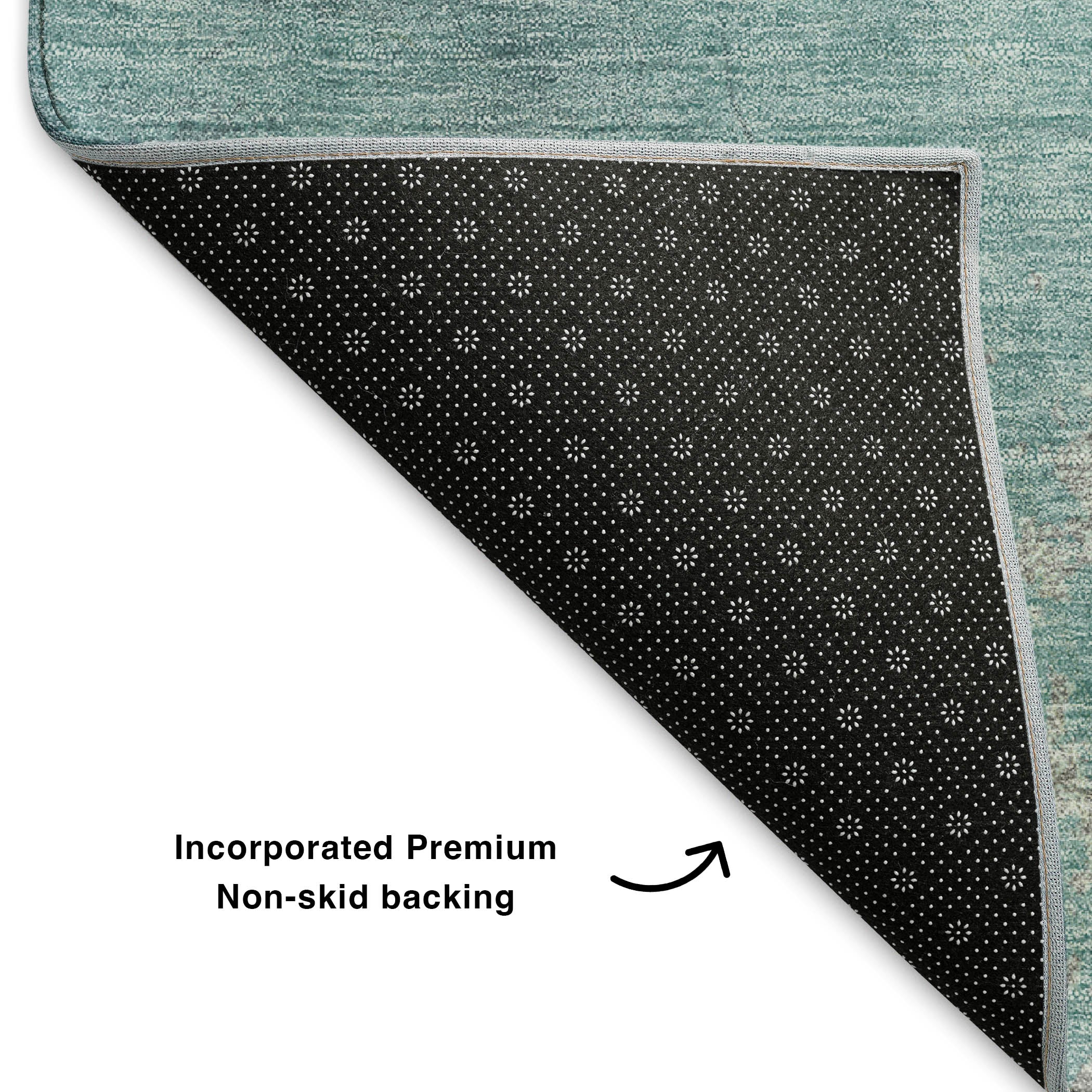 Hoi An Machine Washable Transitional Teal Rug 1'8" x 2'6" #shape_Rectangle