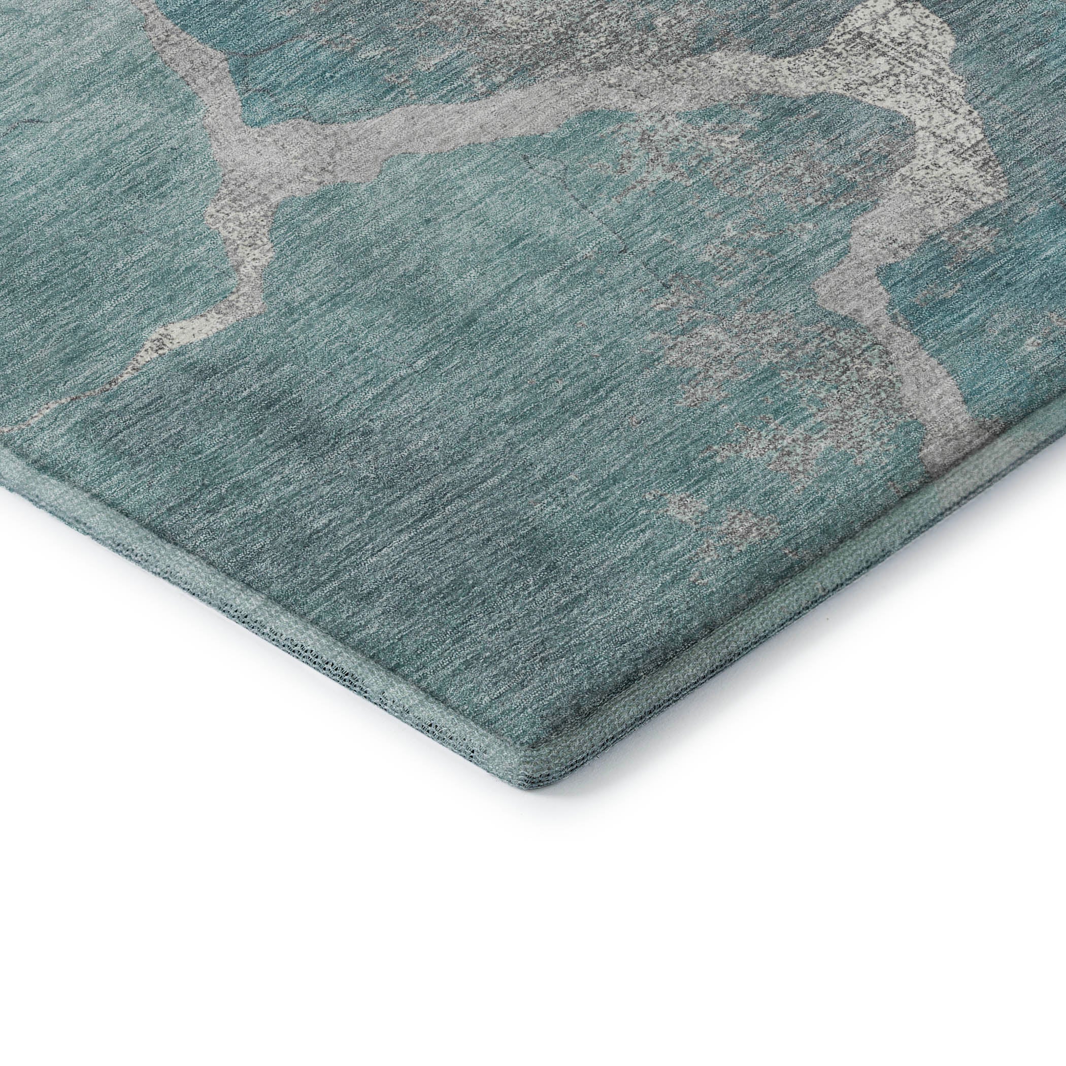 Hoi An Machine Washable Transitional Teal Rug 1'8" x 2'6" #shape_Rectangle