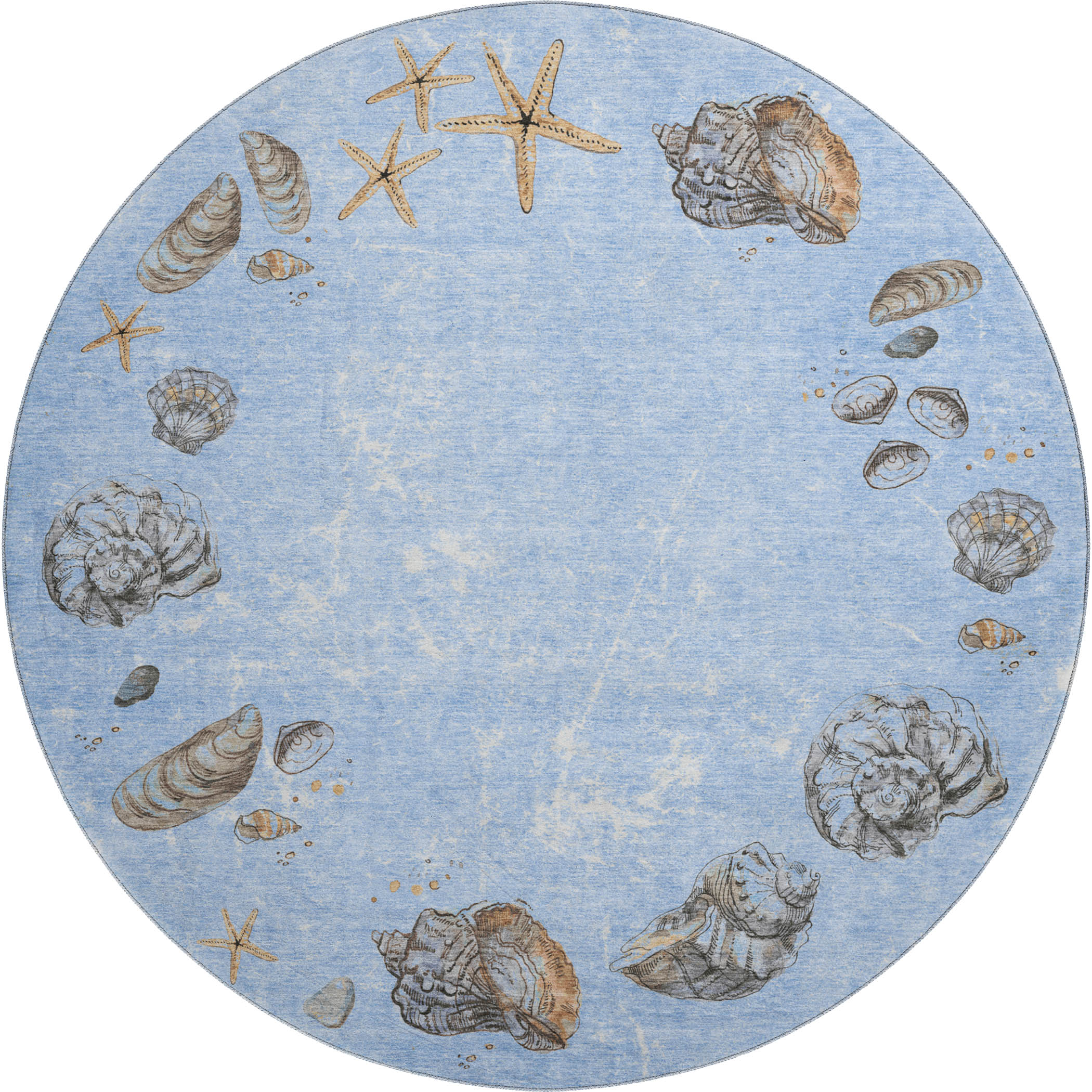 Florence Machine Washable Coastal Blue Rug 8' x 8' #shape_Round