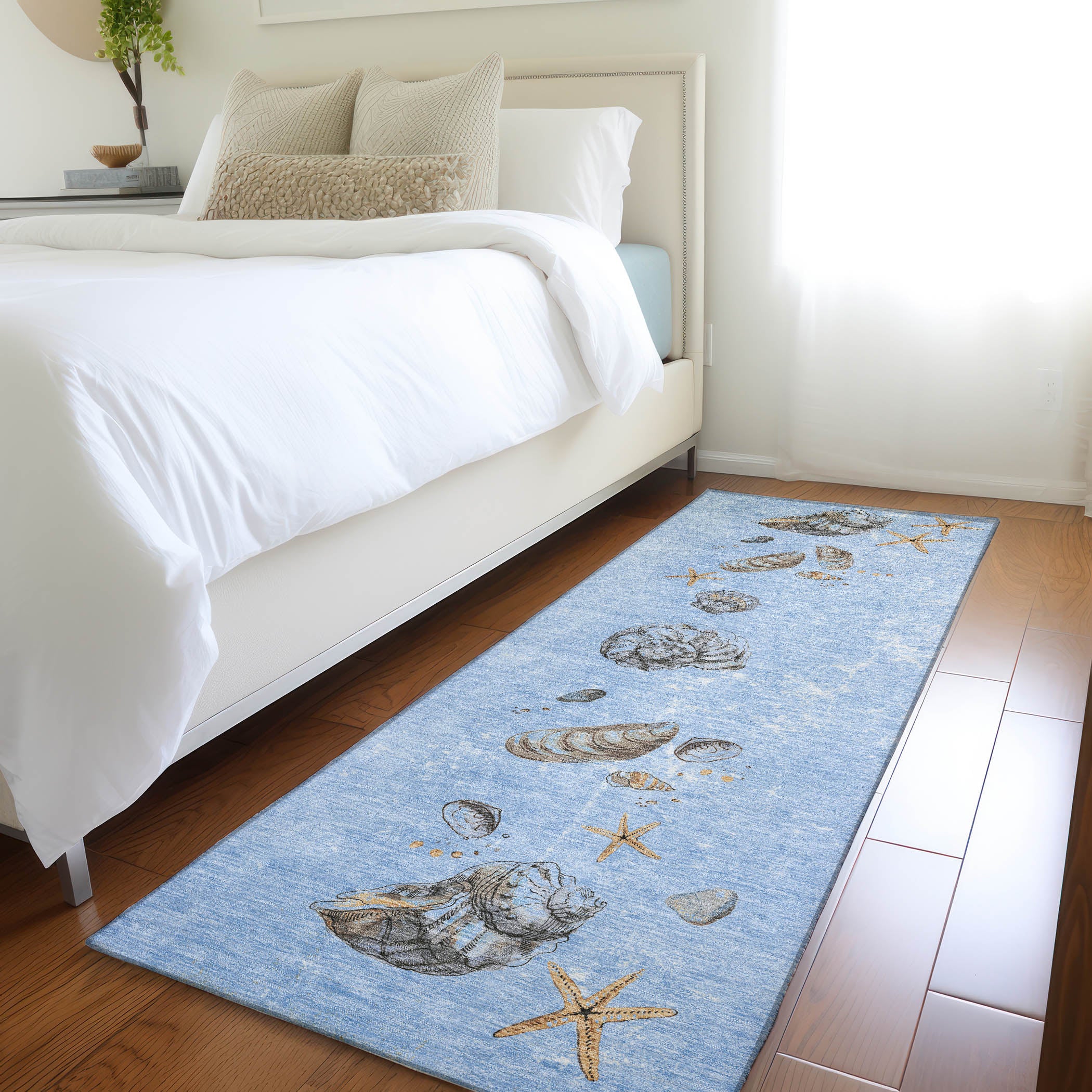 Florence Machine Washable Coastal Blue Rug 2'3" x 7'6" #shape_Runner