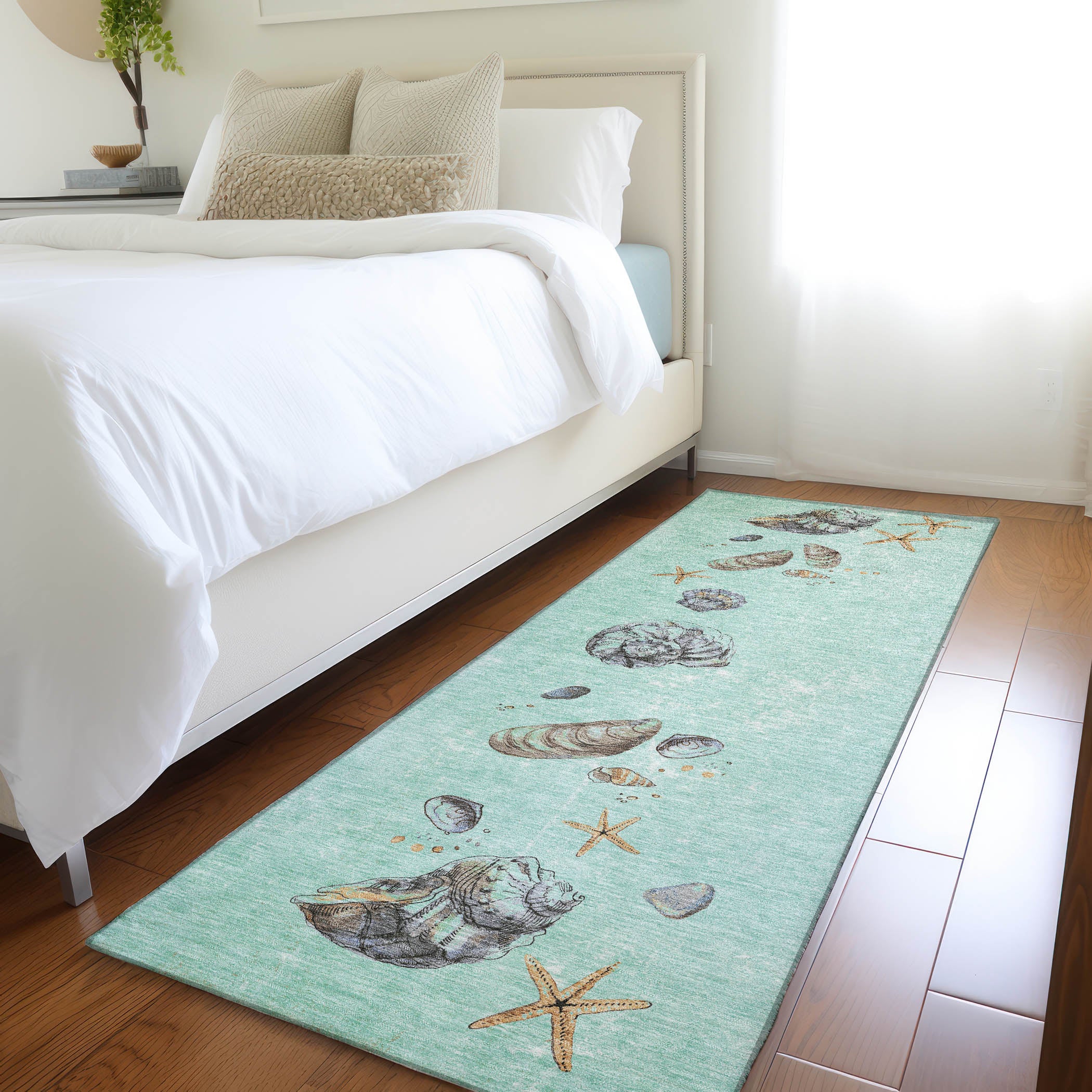 Florence Machine Washable Coastal Green Rug 2'3" x 7'6" #shape_Runner