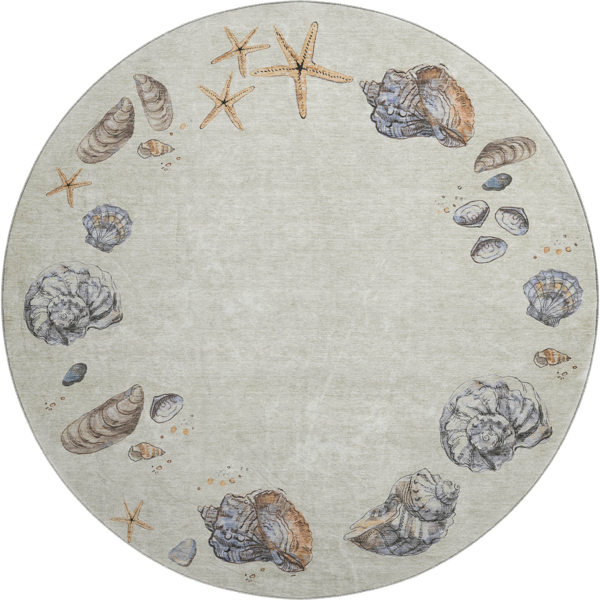Florence Machine Washable Coastal Oyster Ivory Rug 8' x 8' #shape_Round