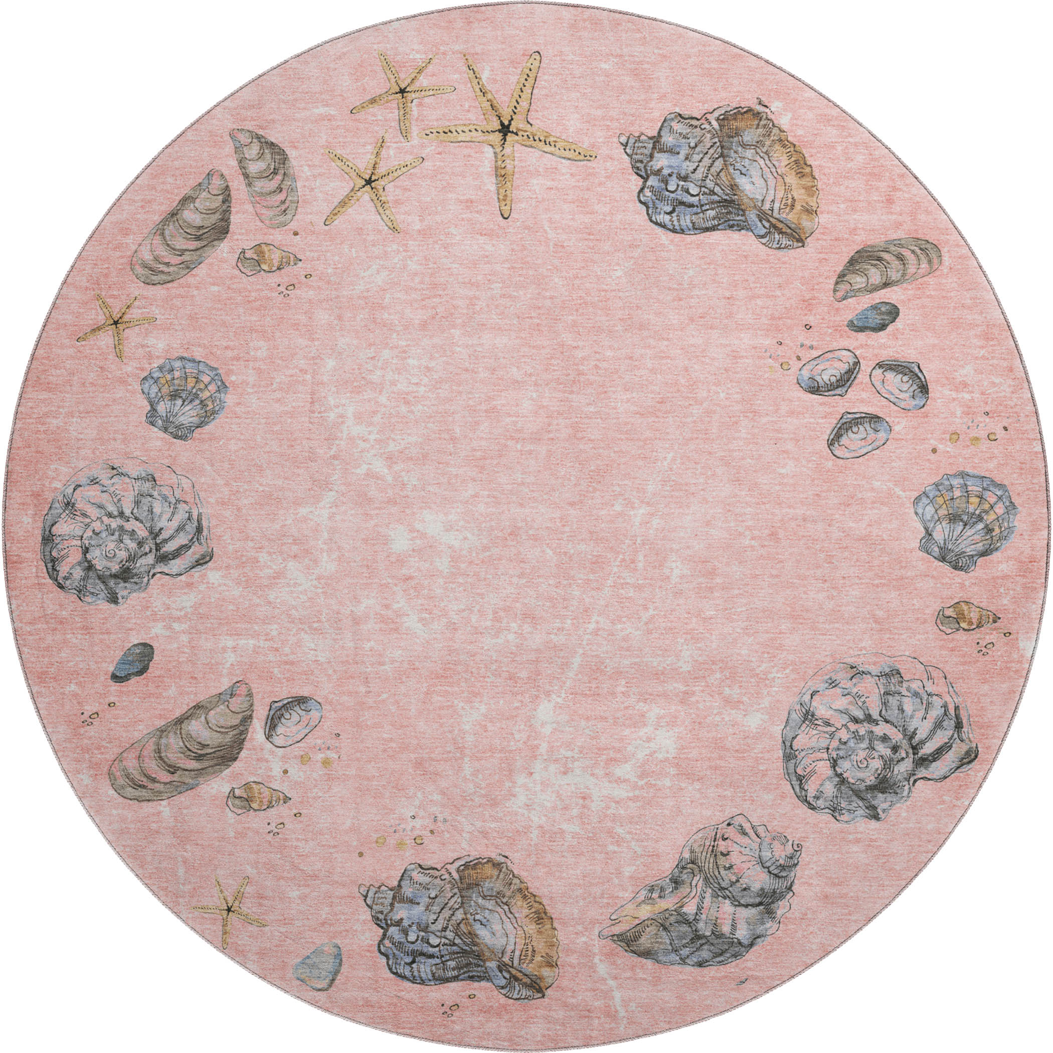 Florence Machine Washable Coastal Peach Pink Rug 8' x 8' #shape_Round
