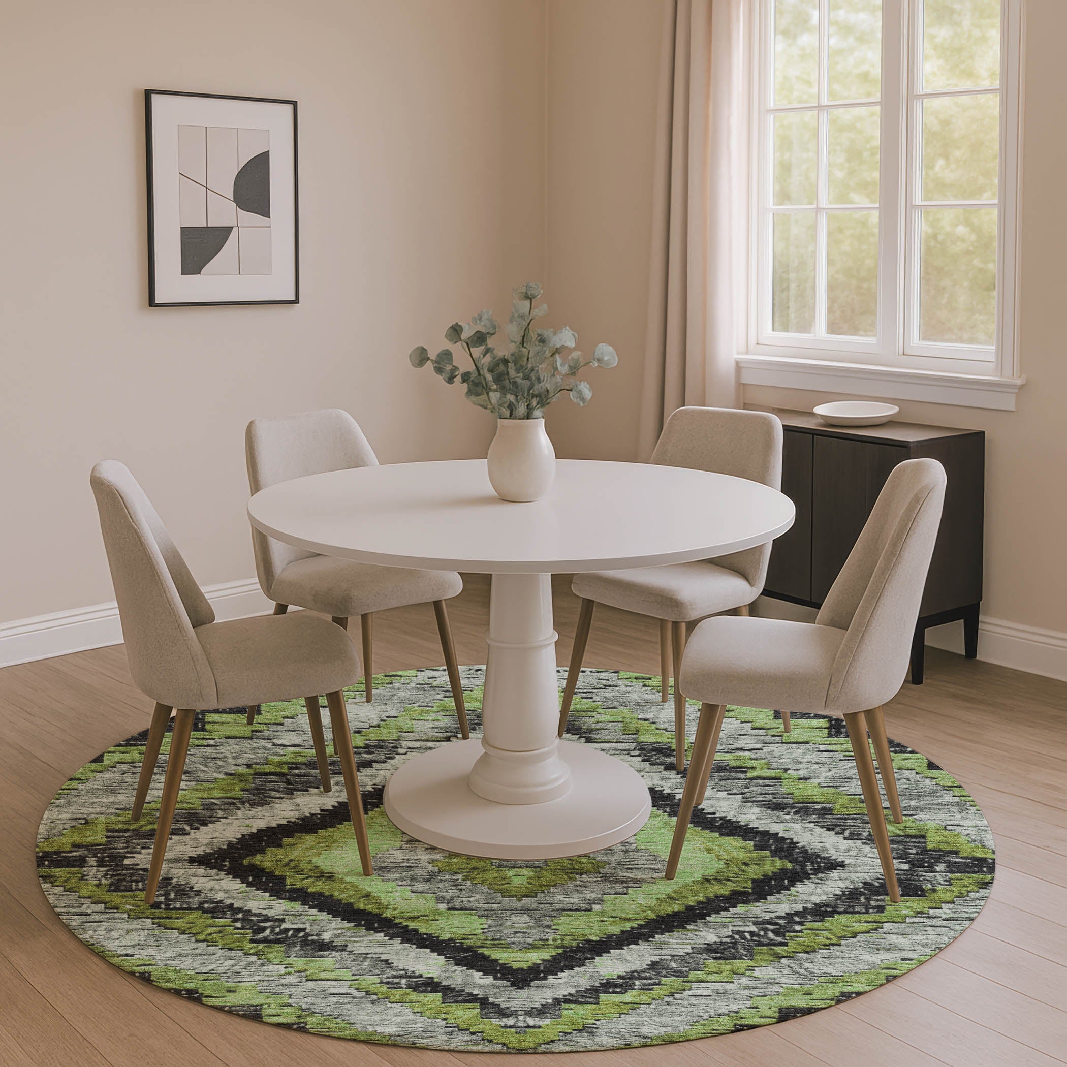 Porto Machine Washable Transitional Aloe Green Rug 8' x 8' #shape_Round