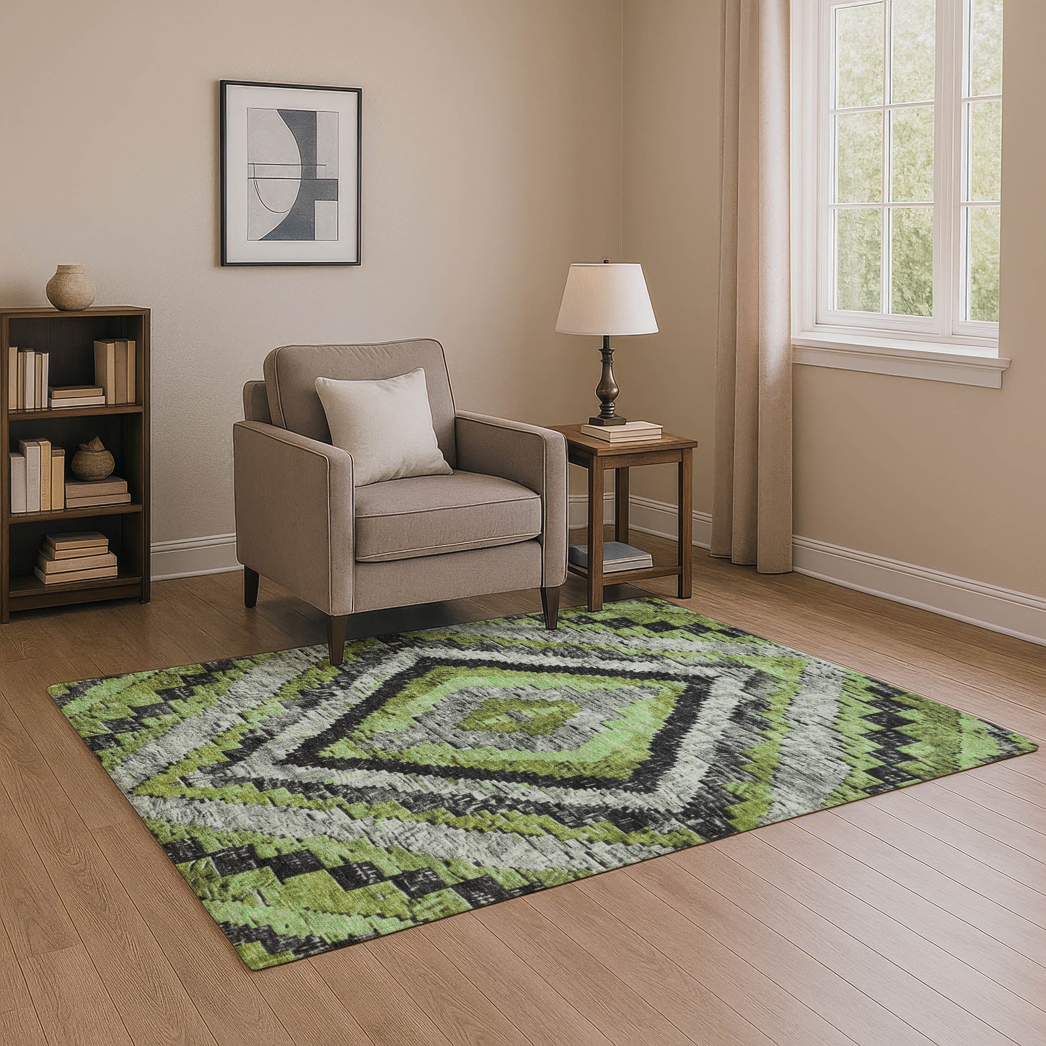 Porto Machine Washable Transitional Aloe Green Rug 2'6" x 3'10" #shape_Rectangle