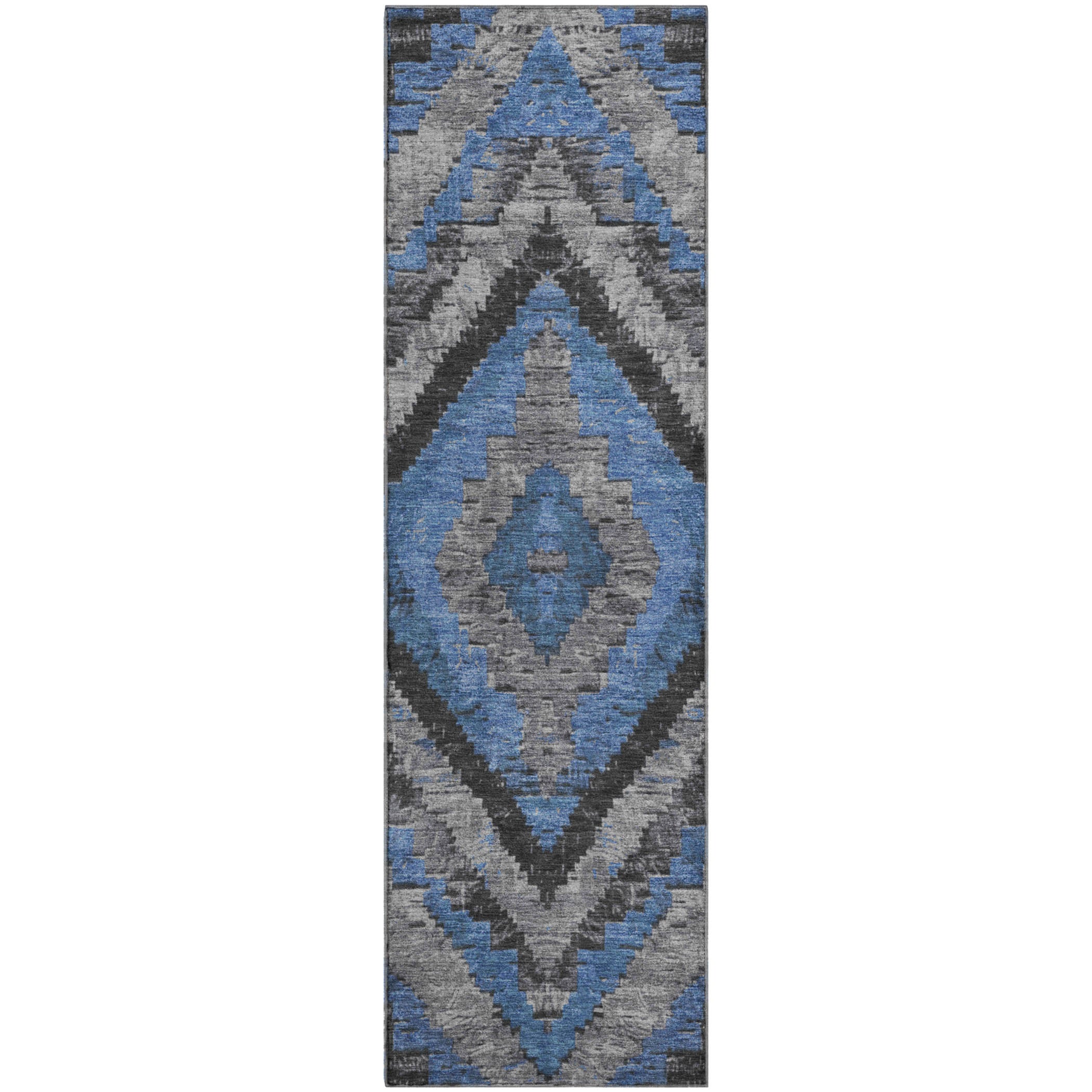 Porto Machine Washable Transitional Blue Rug 2'3" x 7'6" #shape_Runner