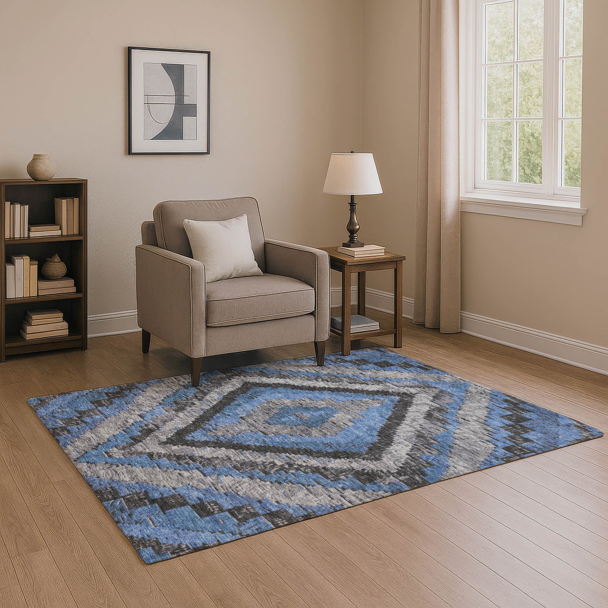 Porto Machine Washable Transitional Blue Rug 2'6" x 3'10" #shape_Rectangle