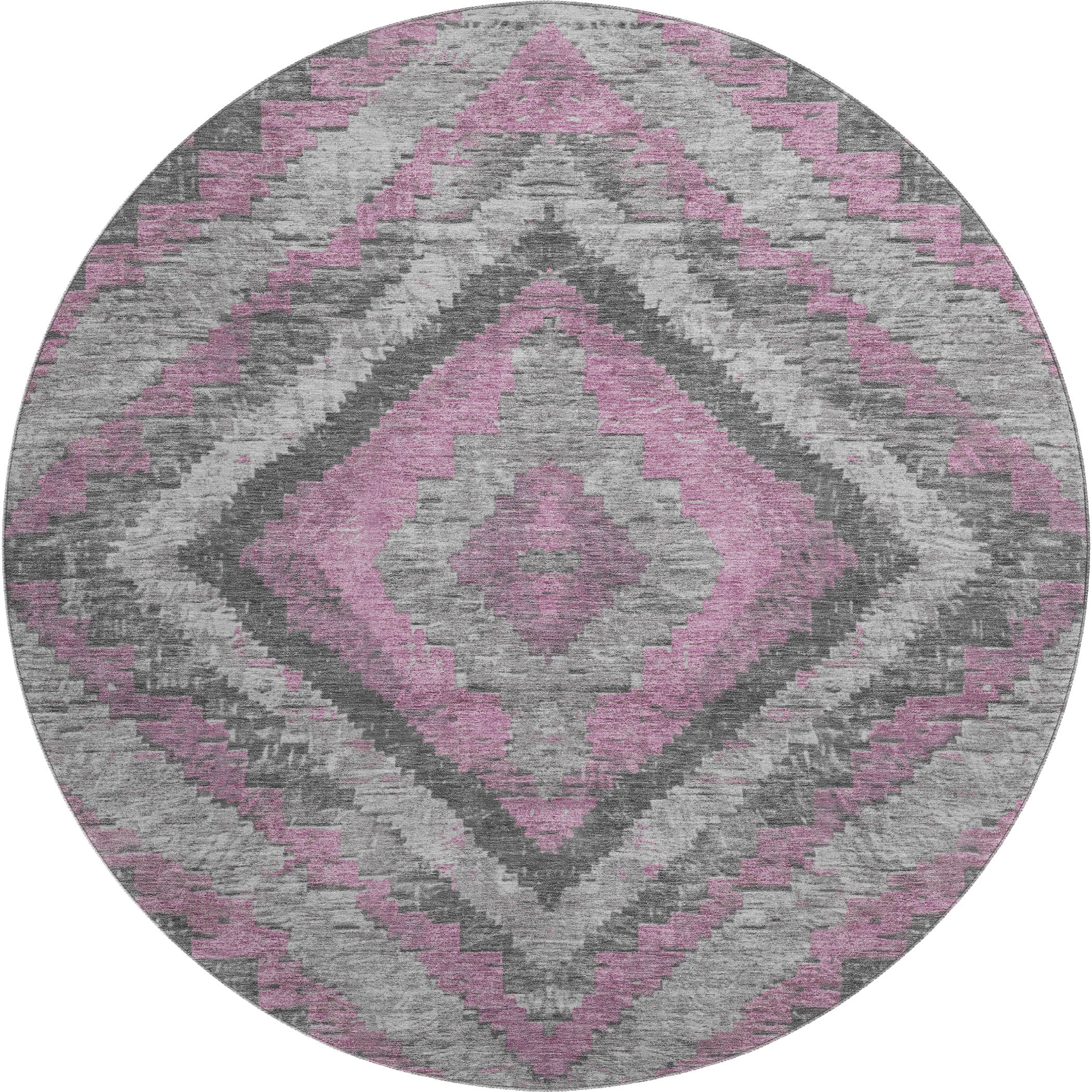 Porto Machine Washable Transitional Blush Pink Rug 8' x 8' #shape_Round