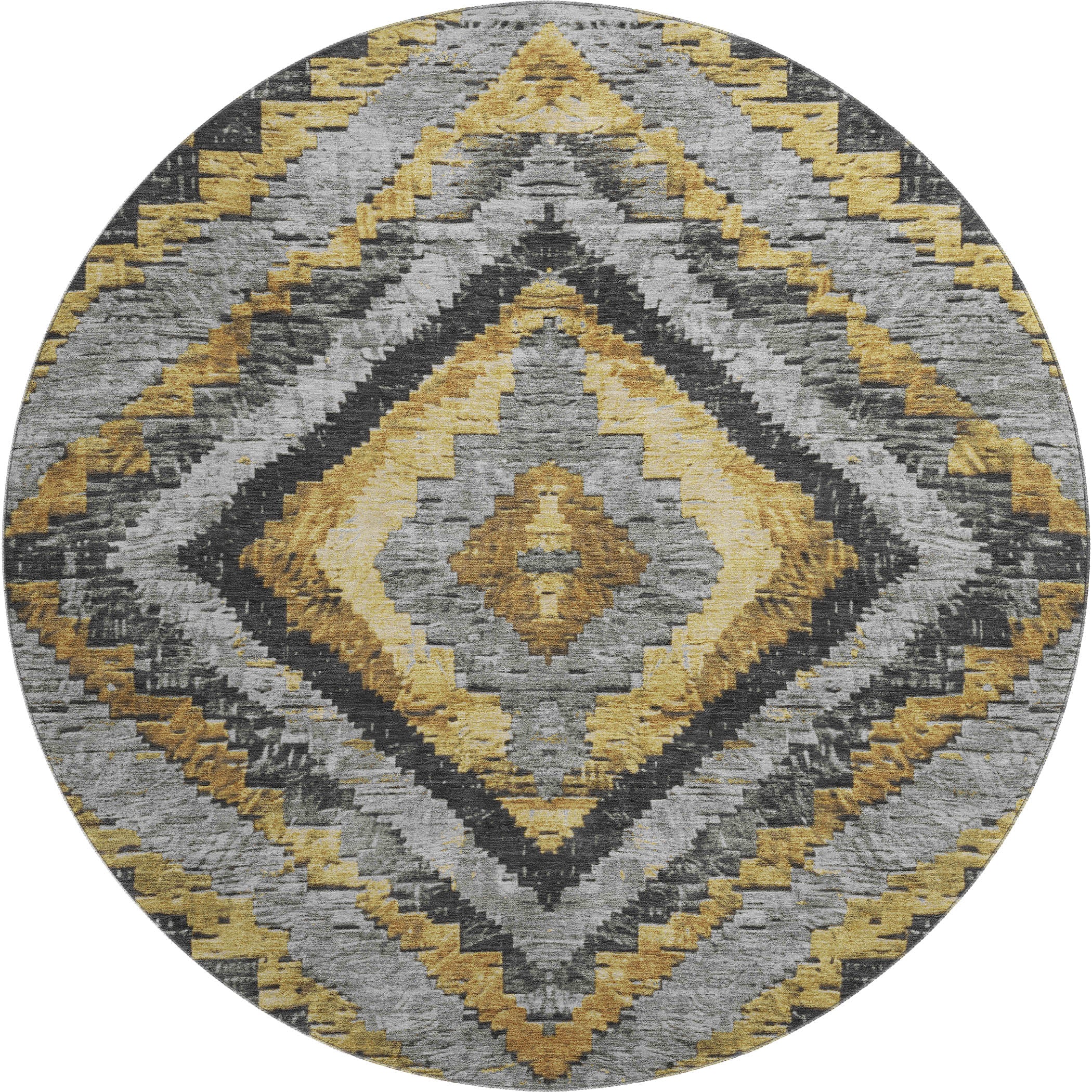 Porto Machine Washable Transitional Gold Rug 8' x 8' #shape_Round