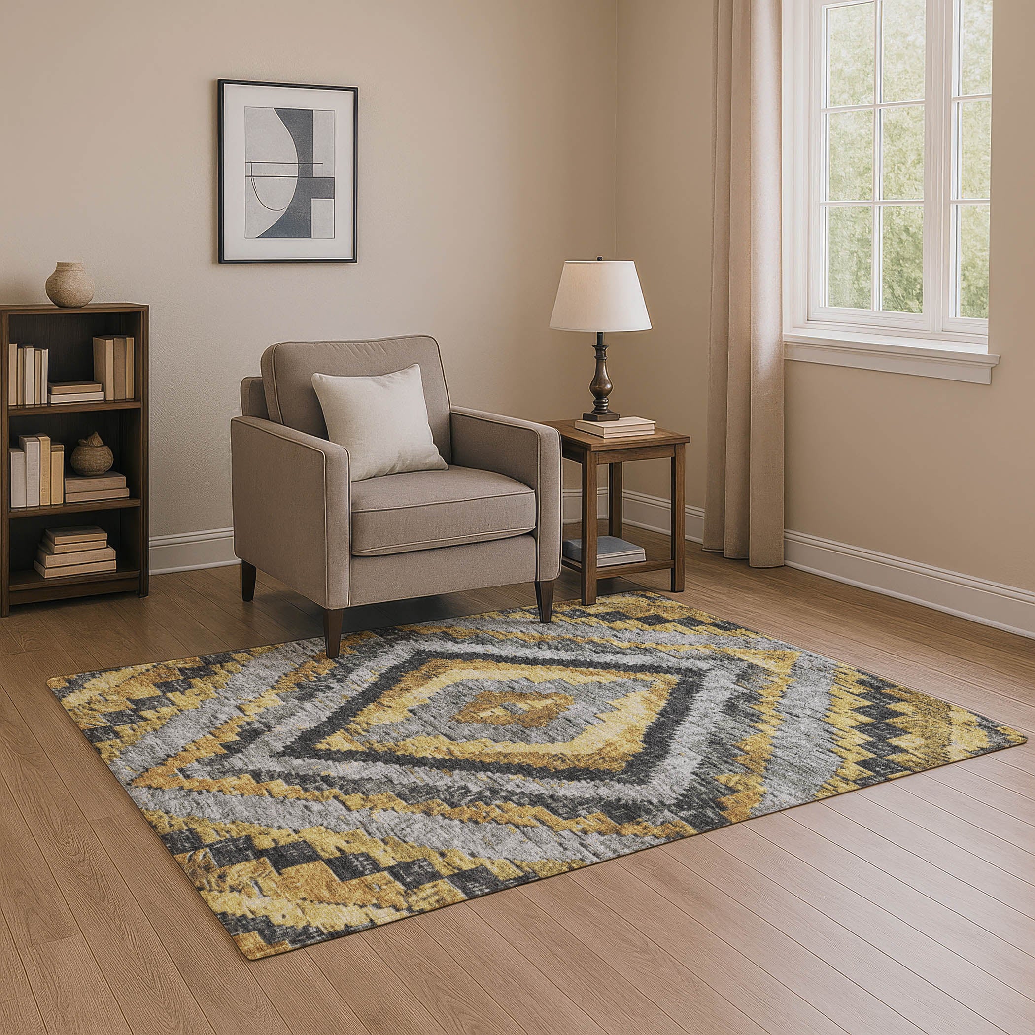 Porto Machine Washable Transitional Gold Rug 2'6" x 3'10" #shape_Rectangle